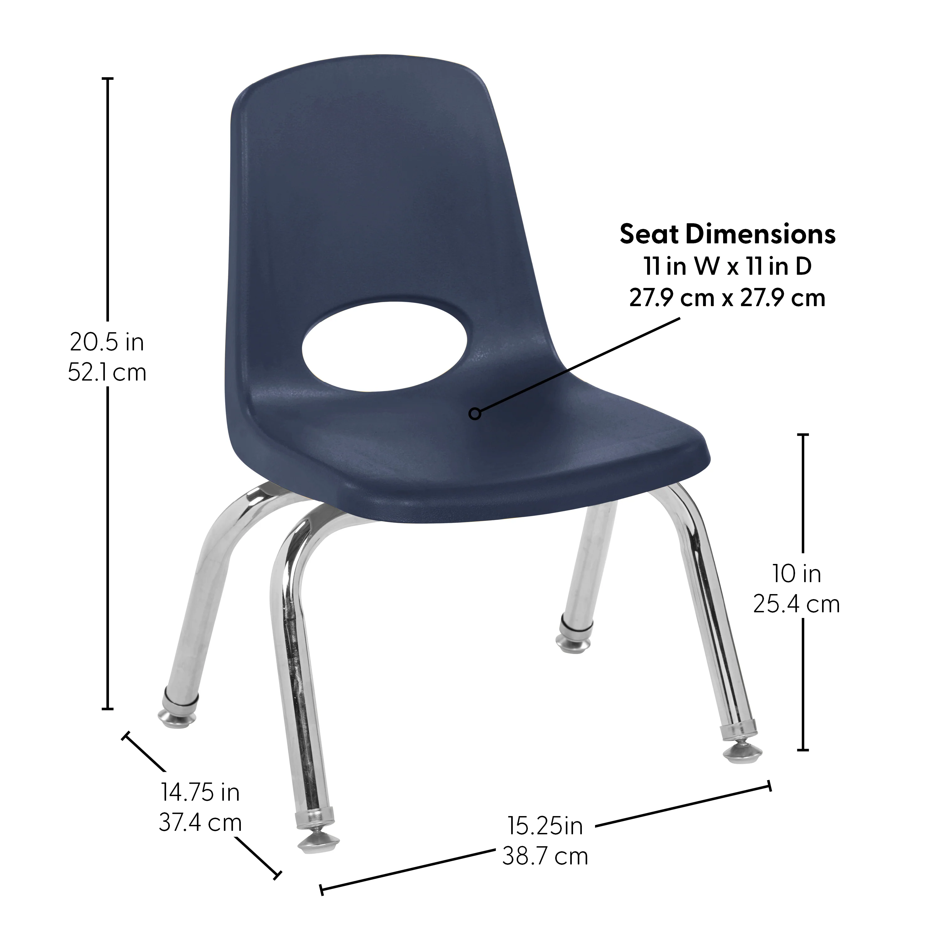10" Navy Stack Chairs | Set of 2 | Durable Classroom Seating - Image 6