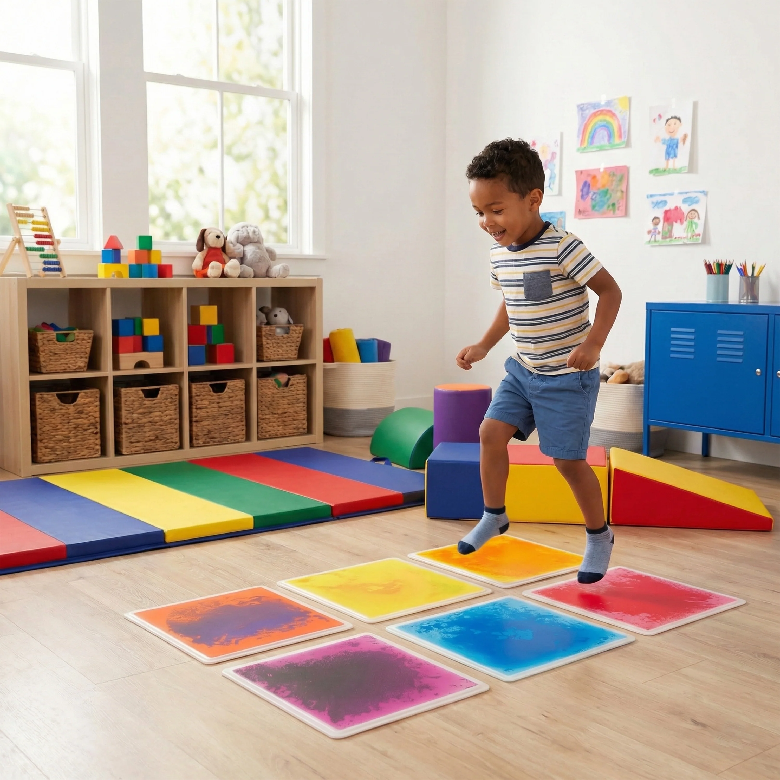 12" Classic Liquid Floor Tiles | 6-Pack Pressure-Activated Sensory Movement Mats - Image 2