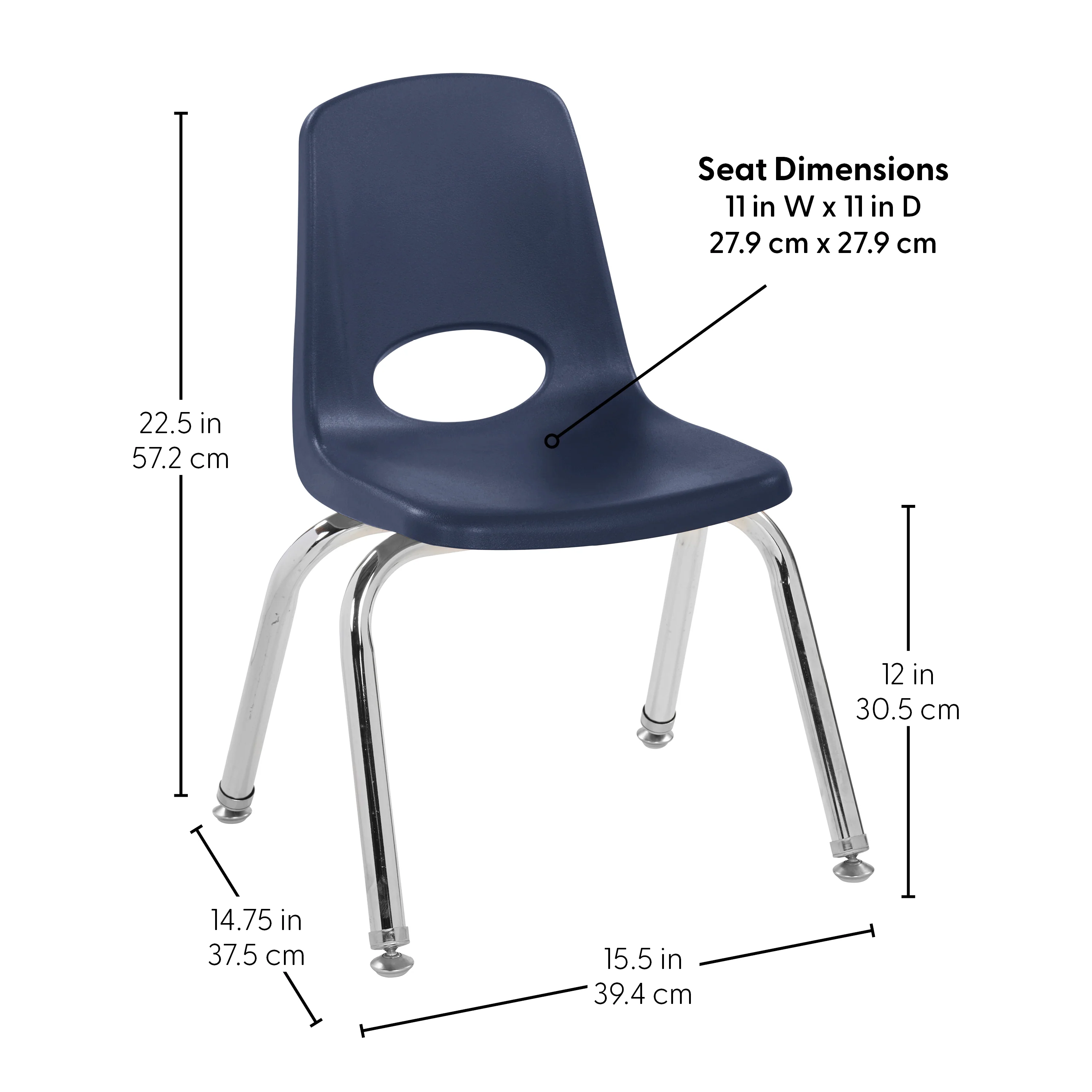 12" Navy Stack Chairs | Set of 2 | Durable Preschool Classroom Seating - Image 6