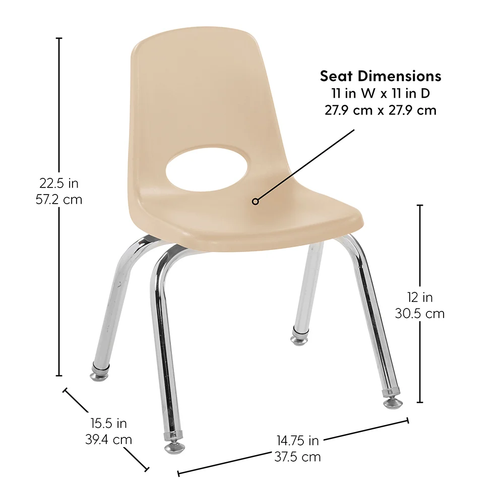 12" Sand Stack Chairs 2-Piece Set | Durable, No-Snag Classroom Seating - Image 2