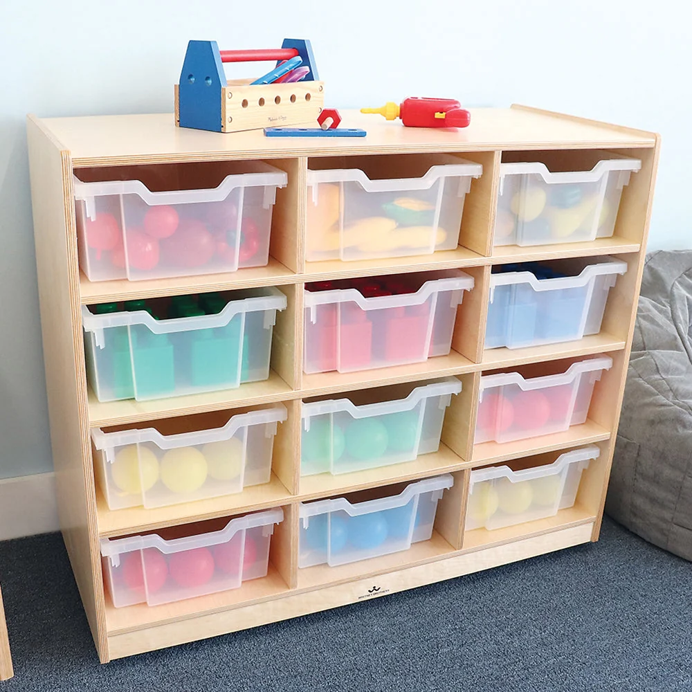 Extra Deep Mobile Birch Tote Storage Unit with 12 Clear Trays - Image 4