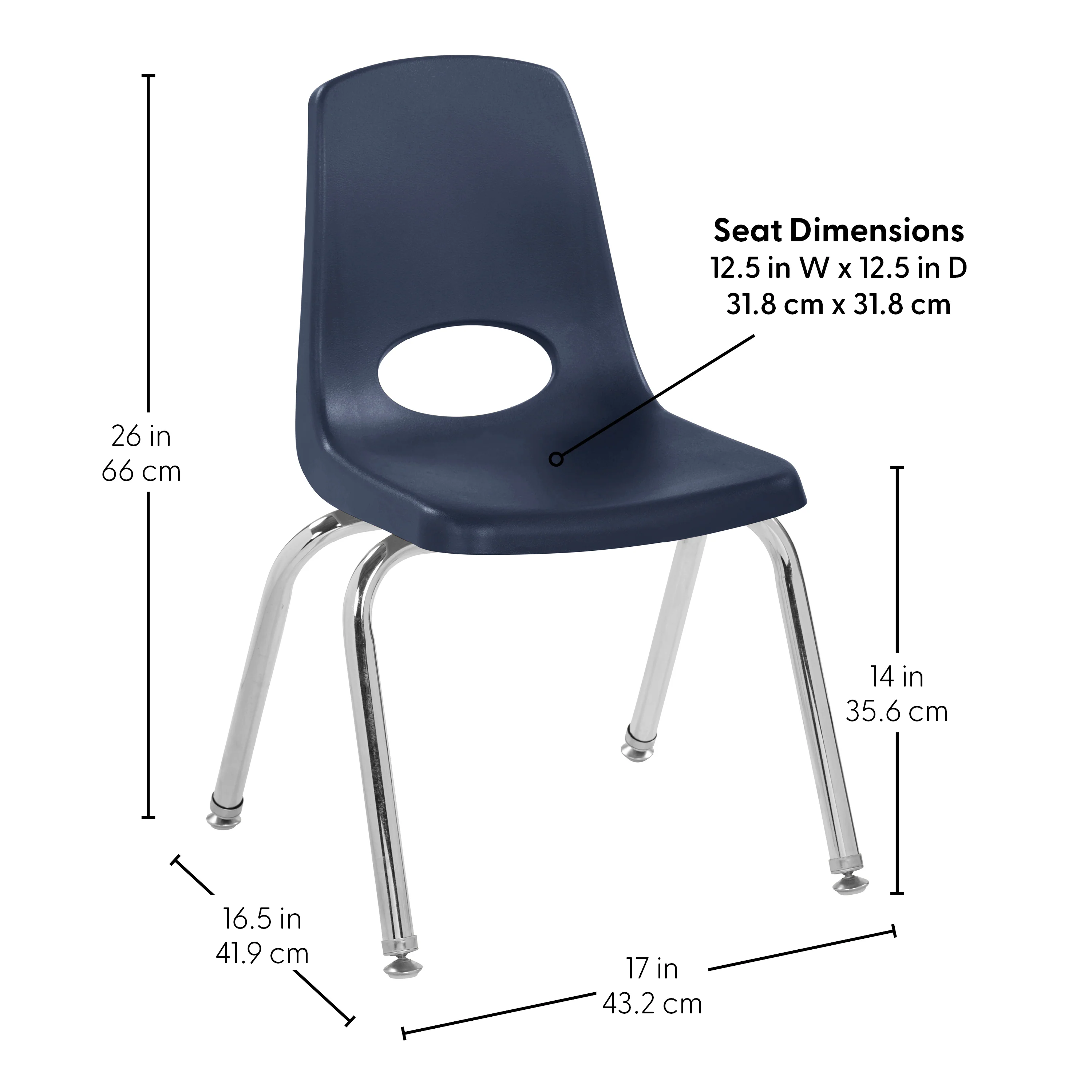 14" Navy Stack Chairs | Set of 2 | Durable Preschool Classroom Seating - Image 6