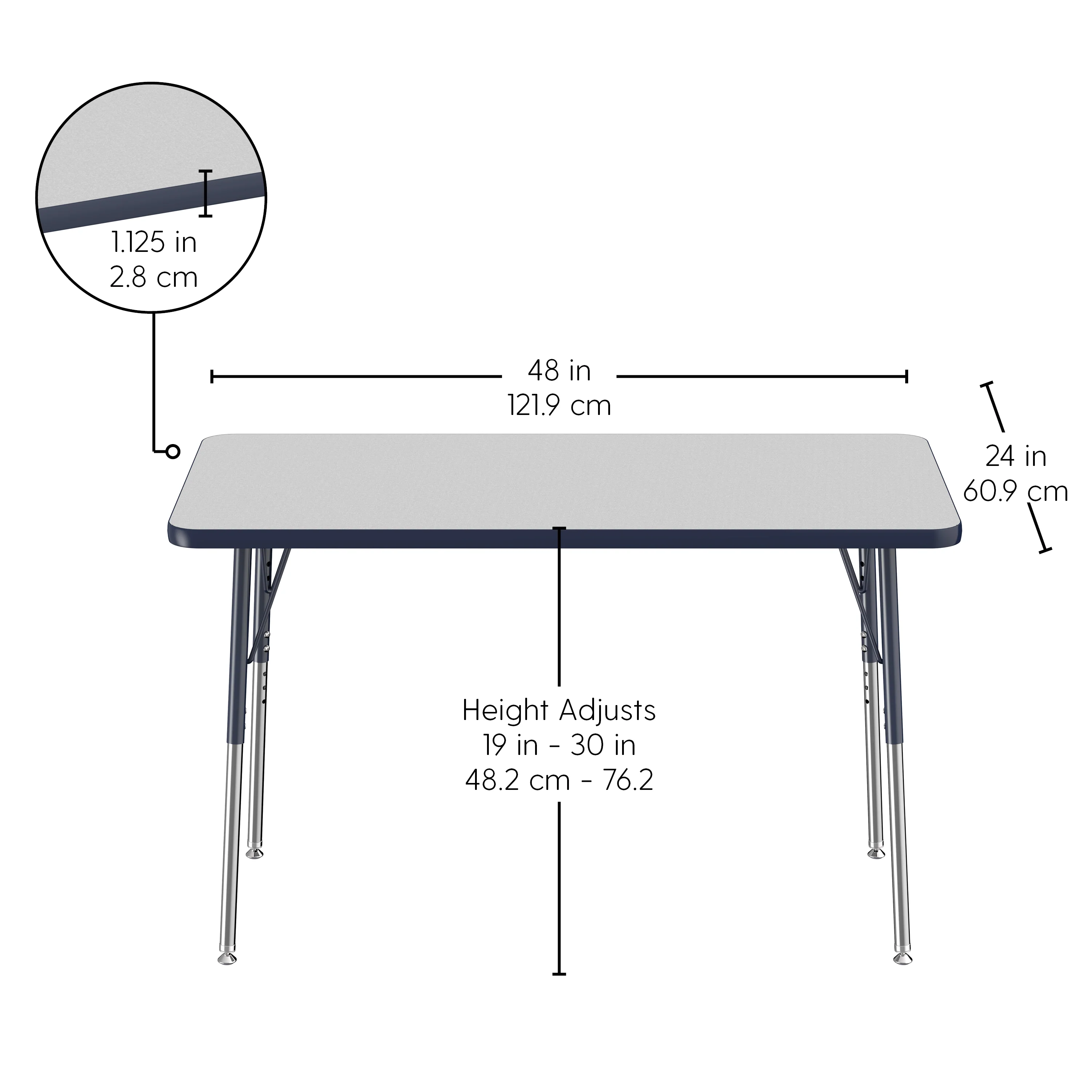 24" x 48" Gray Adjustable Activity Table | Durable Laminate Classroom Table with Standard Chrome Legs - Image 4