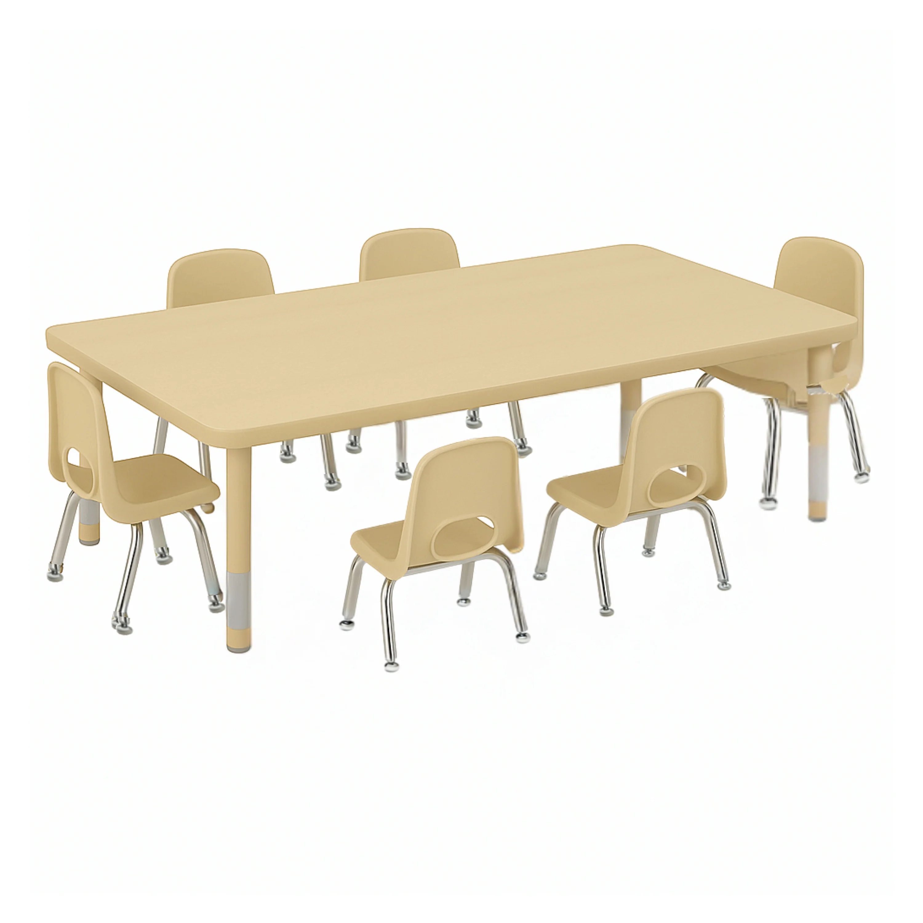 30" x 60" Adjustable Chunky Leg Table with 6 Chairs (10" seat height)