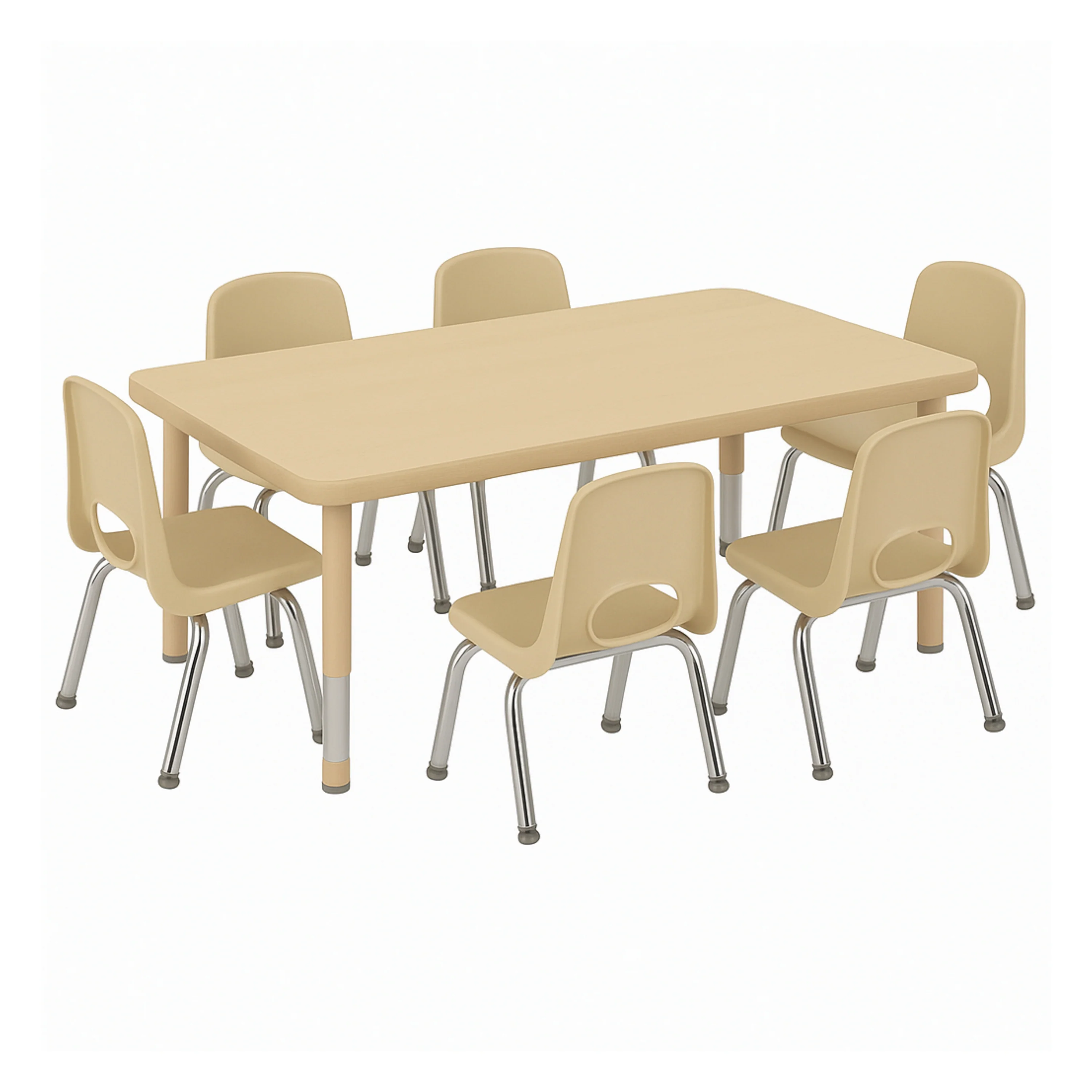 30" x 60" Adjustable Chunky Leg Table with 6 Chairs (12" seat height)