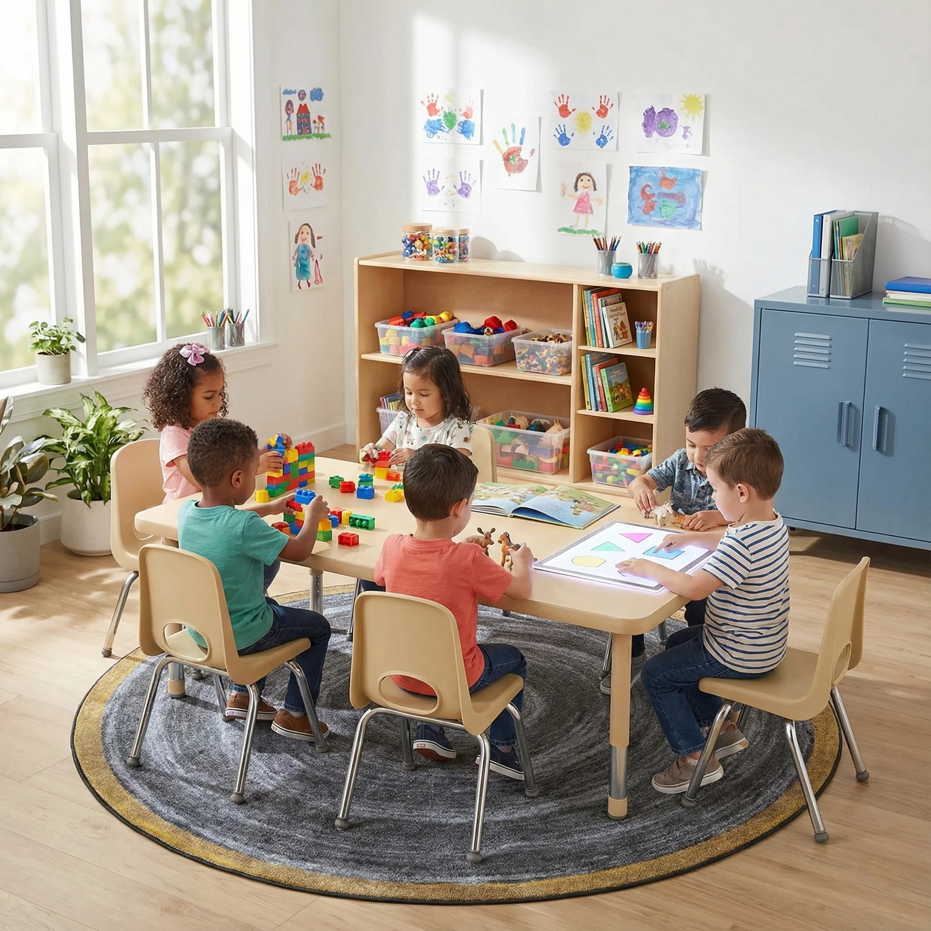 30" x 60" Adjustable Chunky Leg Table with 6 Chairs (12" seat height) - Image 2