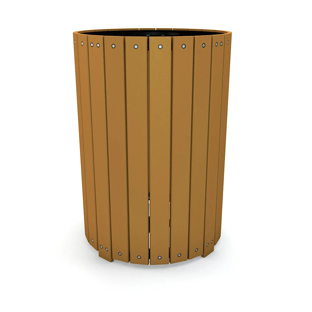 32 Gallon Round Recycled Plastic Trash Receptacle | Heavy-Duty 110 lb Commercial Outdoor Waste Can