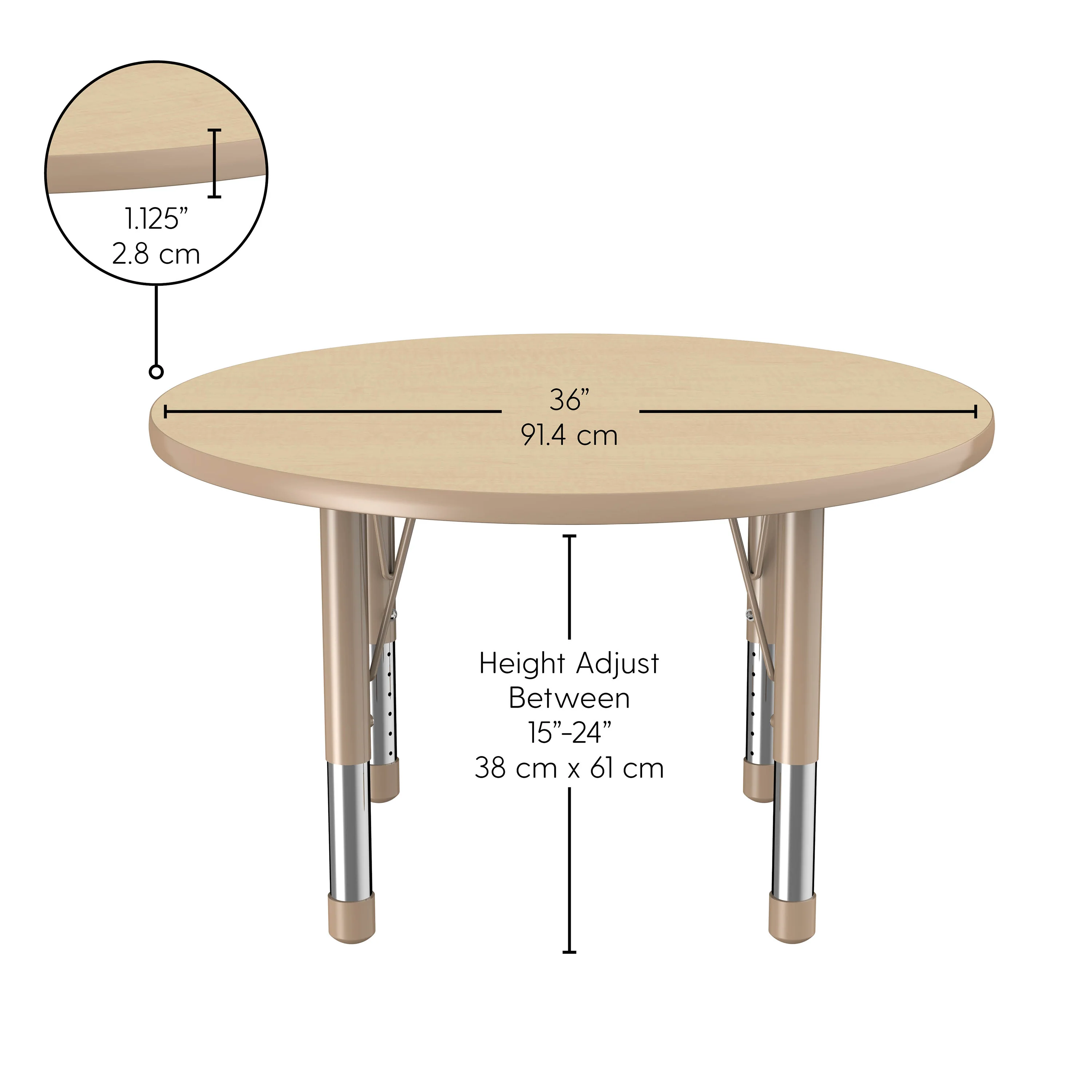 36" Maple Adjustable Activity Table with Chunky Maple Legs | Early Childhood Classroom Learning Table - Image 2