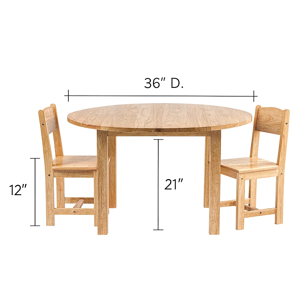 36" Round Solid Hardwood Table & 2 Chairs Set | Child-Sized - Image 3