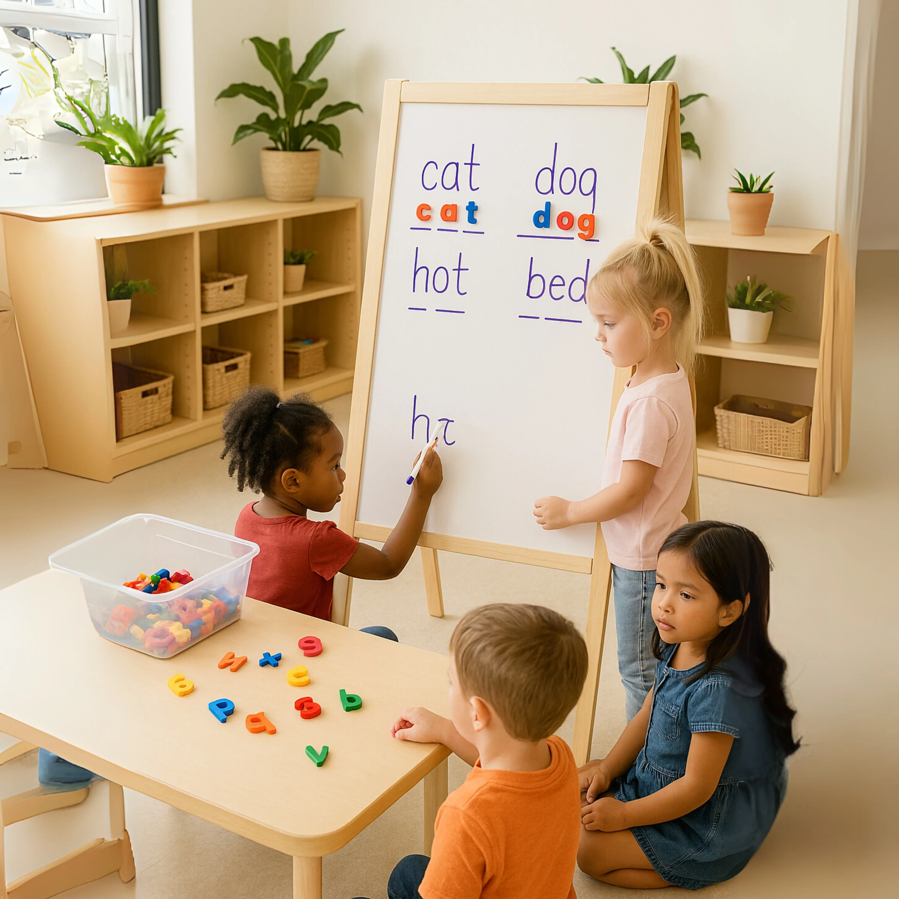 4-in-1 Wooden Easel with Magnetic Write-and-Wipe Board - Image 3