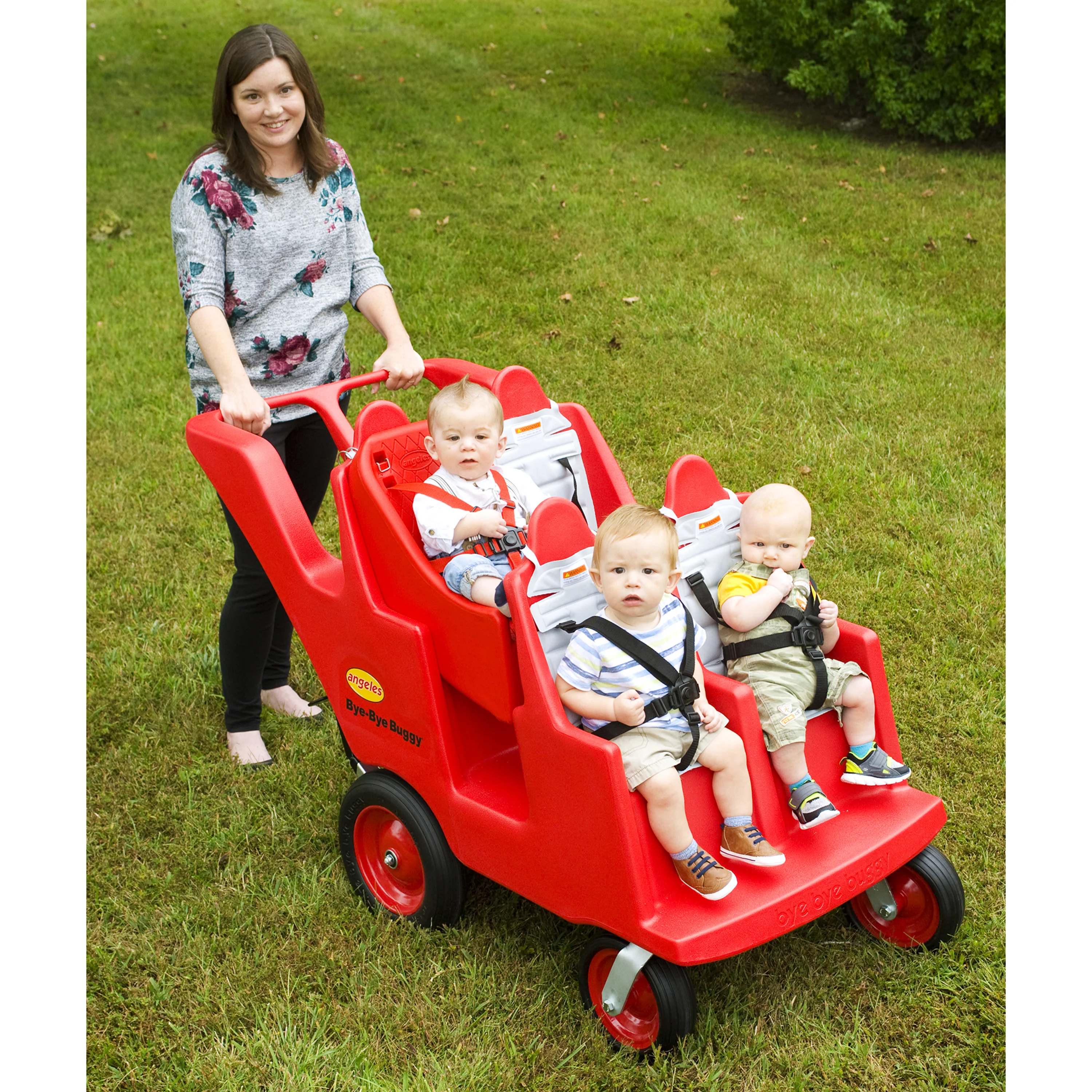 Bye Bye Buggy® 4-Passenger Stroller | Red with Gray Cushions | Easy-Maneuver Multi-Child Transport Buggy - Image 10