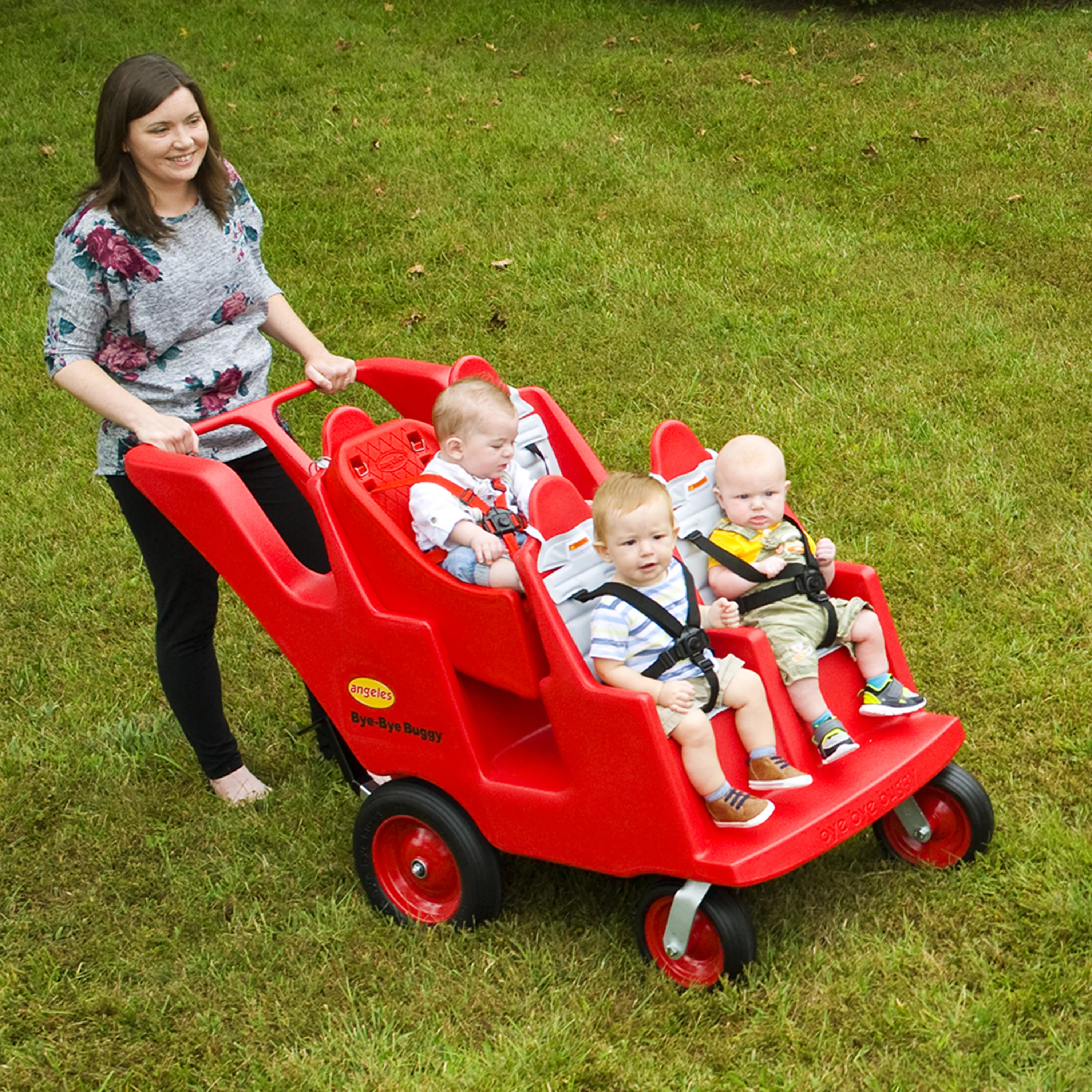Bye Bye Buggy® 4-Passenger Stroller | Red with Gray Cushions | Easy-Maneuver Multi-Child Transport Buggy - Image 11