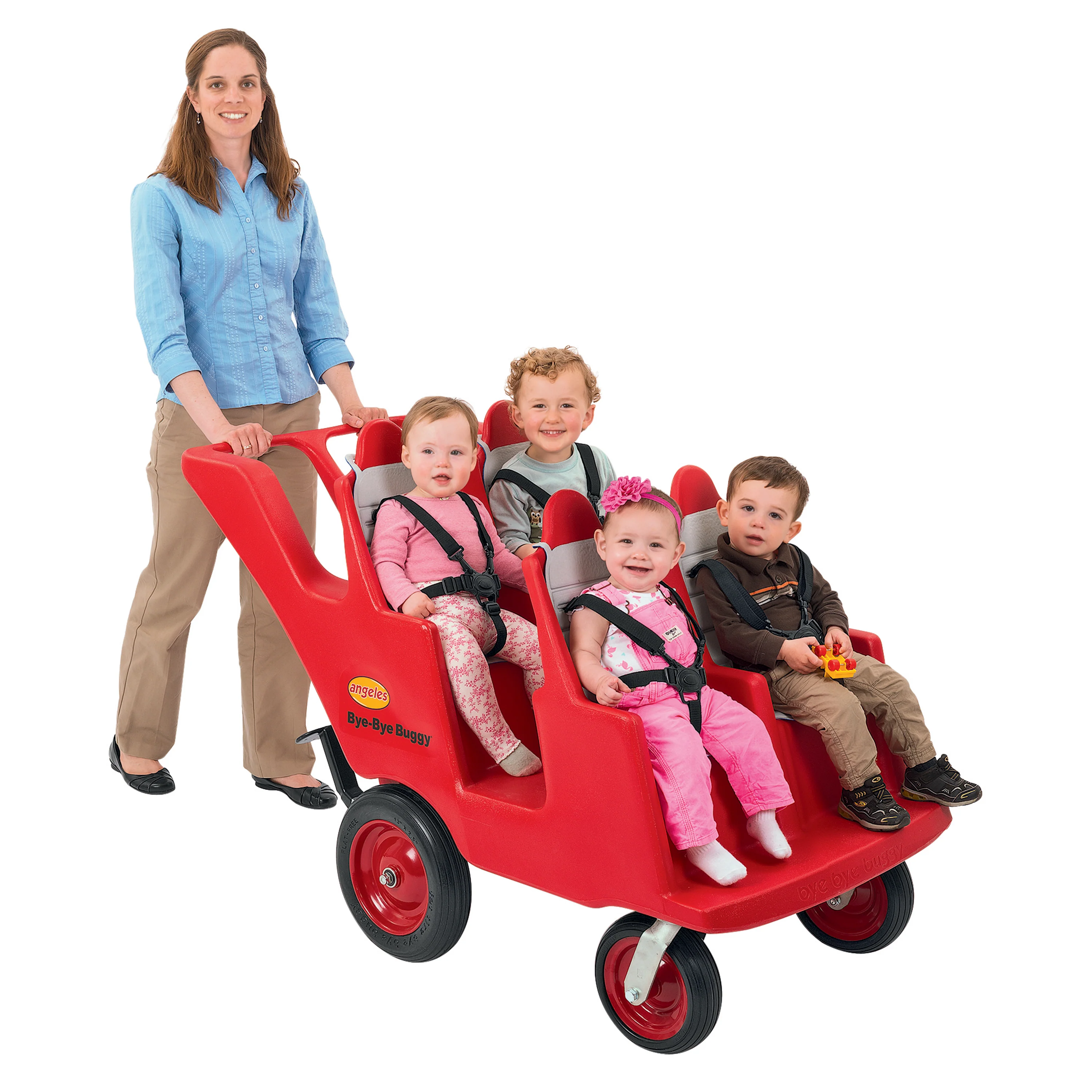 Bye Bye Buggy® 4-Passenger Stroller | Red with Gray Cushions | Easy-Maneuver Multi-Child Transport Buggy - Image 3