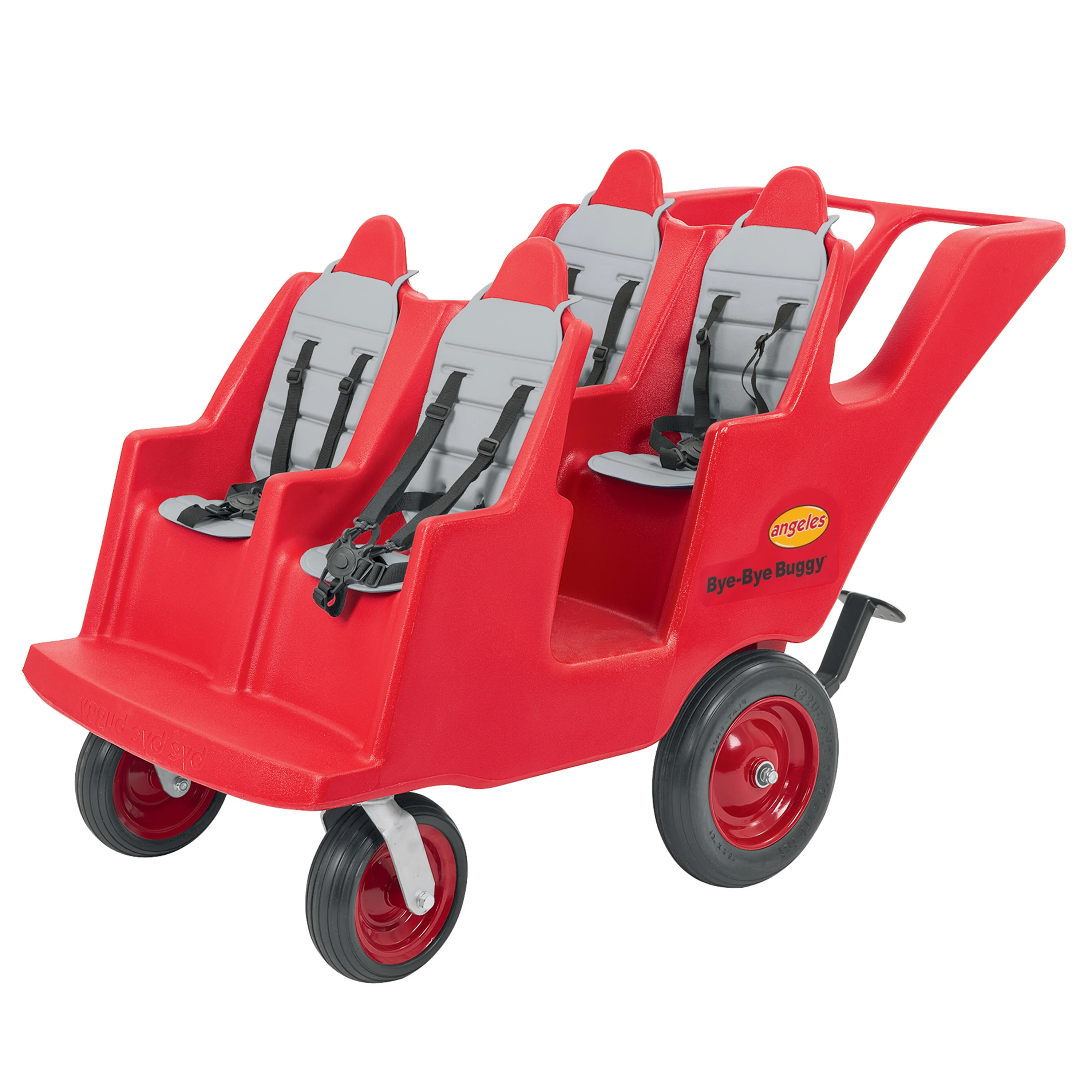 Bye Bye Buggy® 4-Passenger Stroller | Red with Gray Cushions | Easy-Maneuver Multi-Child Transport Buggy - Image 4