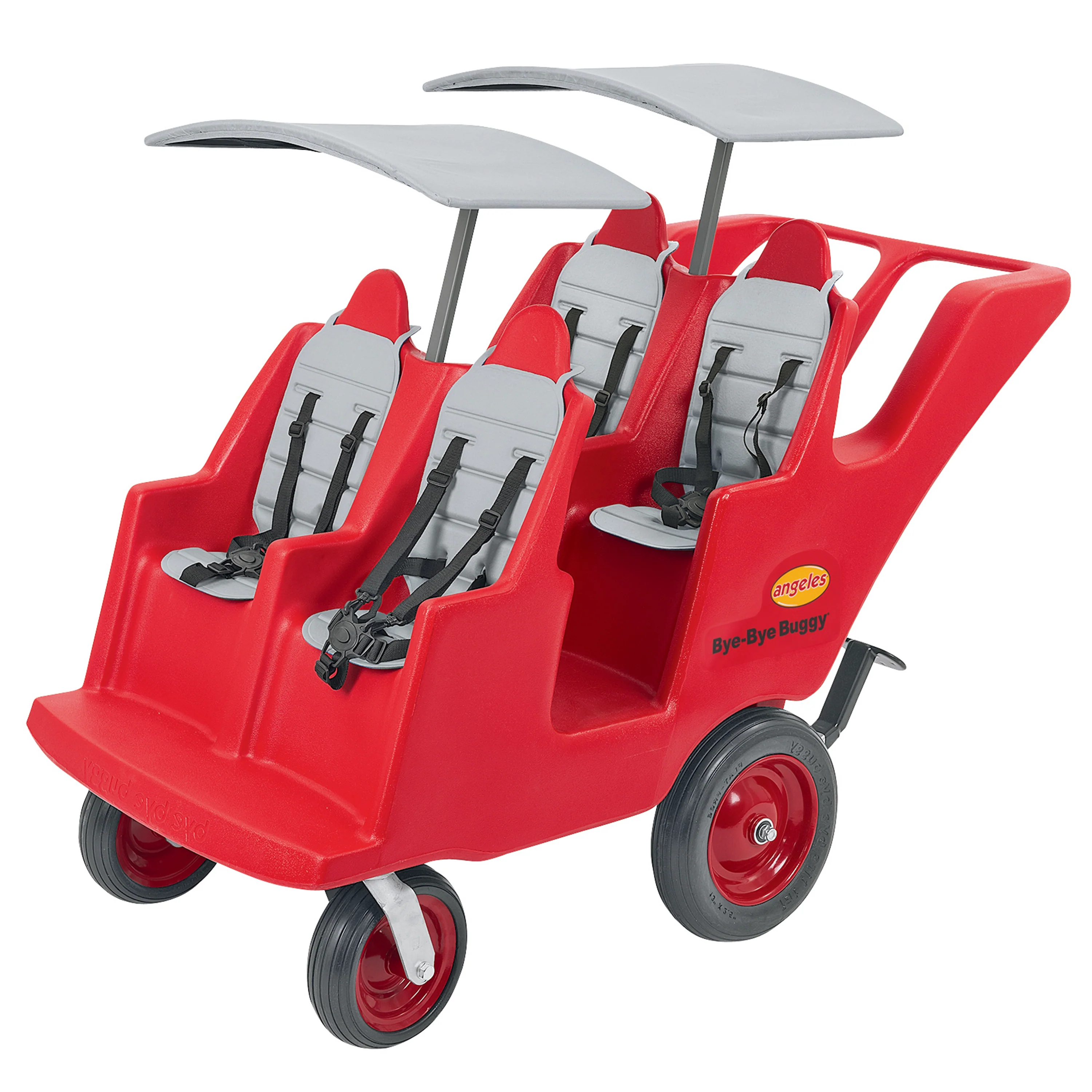 Bye Bye Buggy® 4-Passenger Stroller | Red with Gray Cushions | Easy-Maneuver Multi-Child Transport Buggy - Image 5