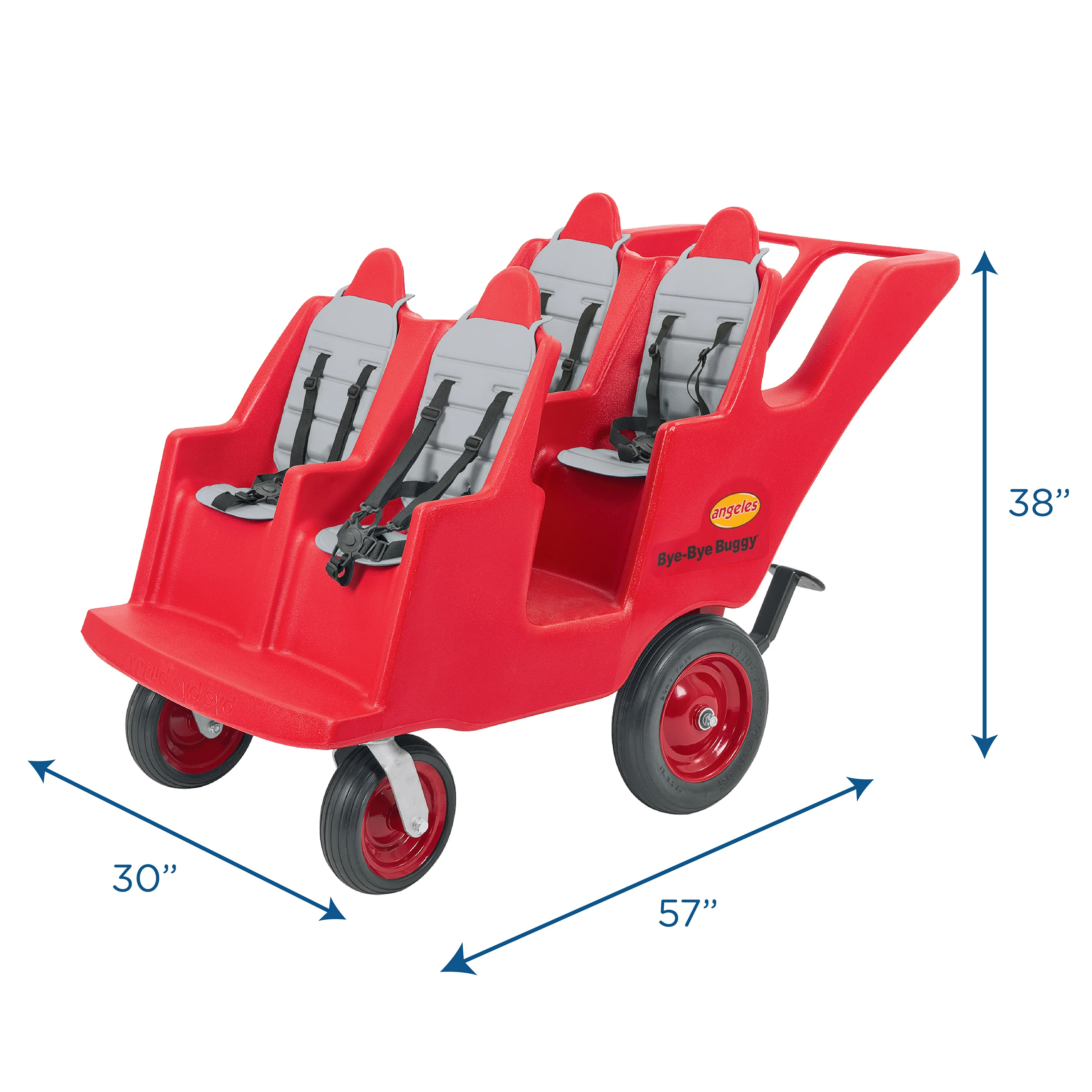 Bye Bye Buggy® 4-Passenger Stroller | Red with Gray Cushions | Easy-Maneuver Multi-Child Transport Buggy - Image 6