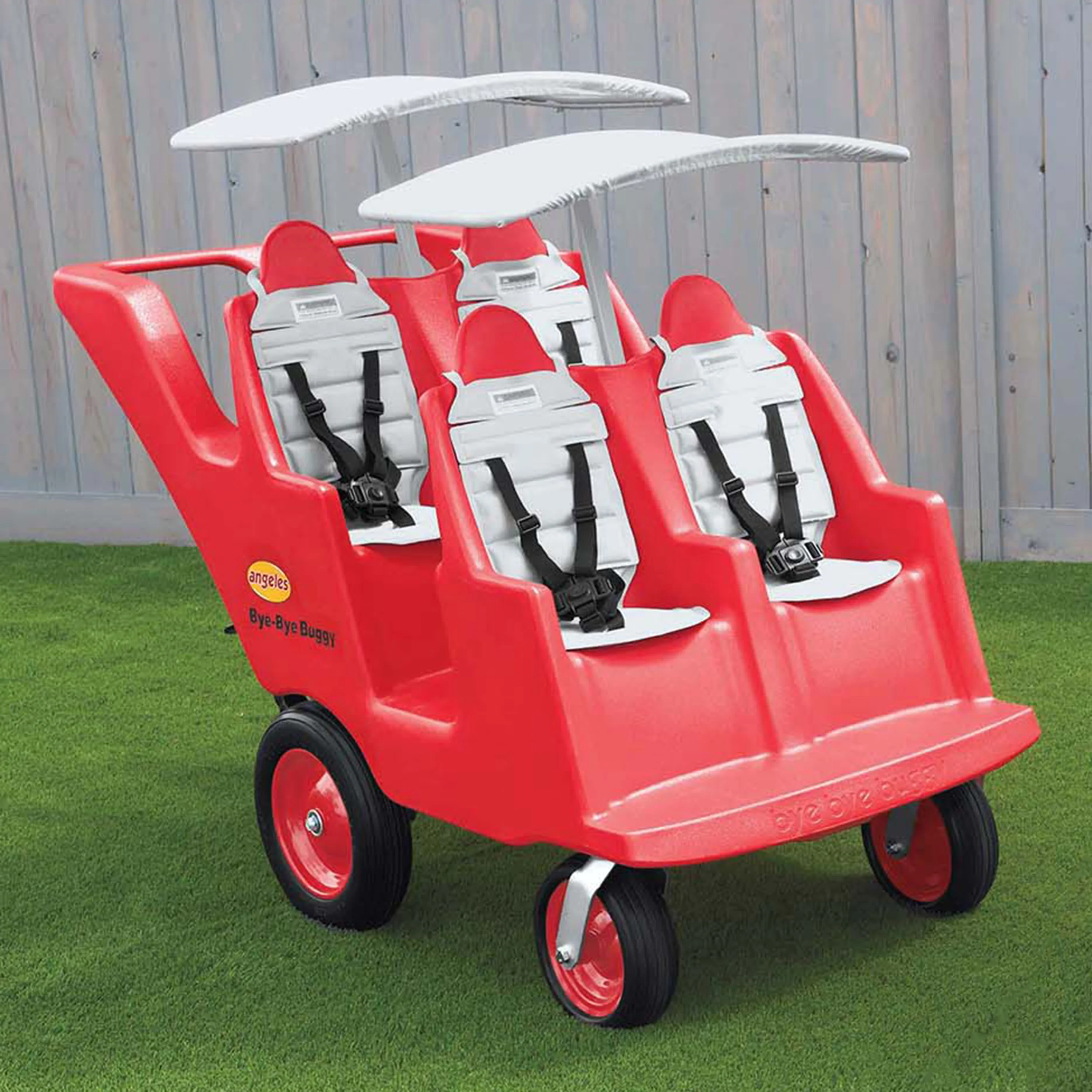 Bye Bye Buggy® 4-Passenger Stroller | Red with Gray Cushions | Easy-Maneuver Multi-Child Transport Buggy - Image 9
