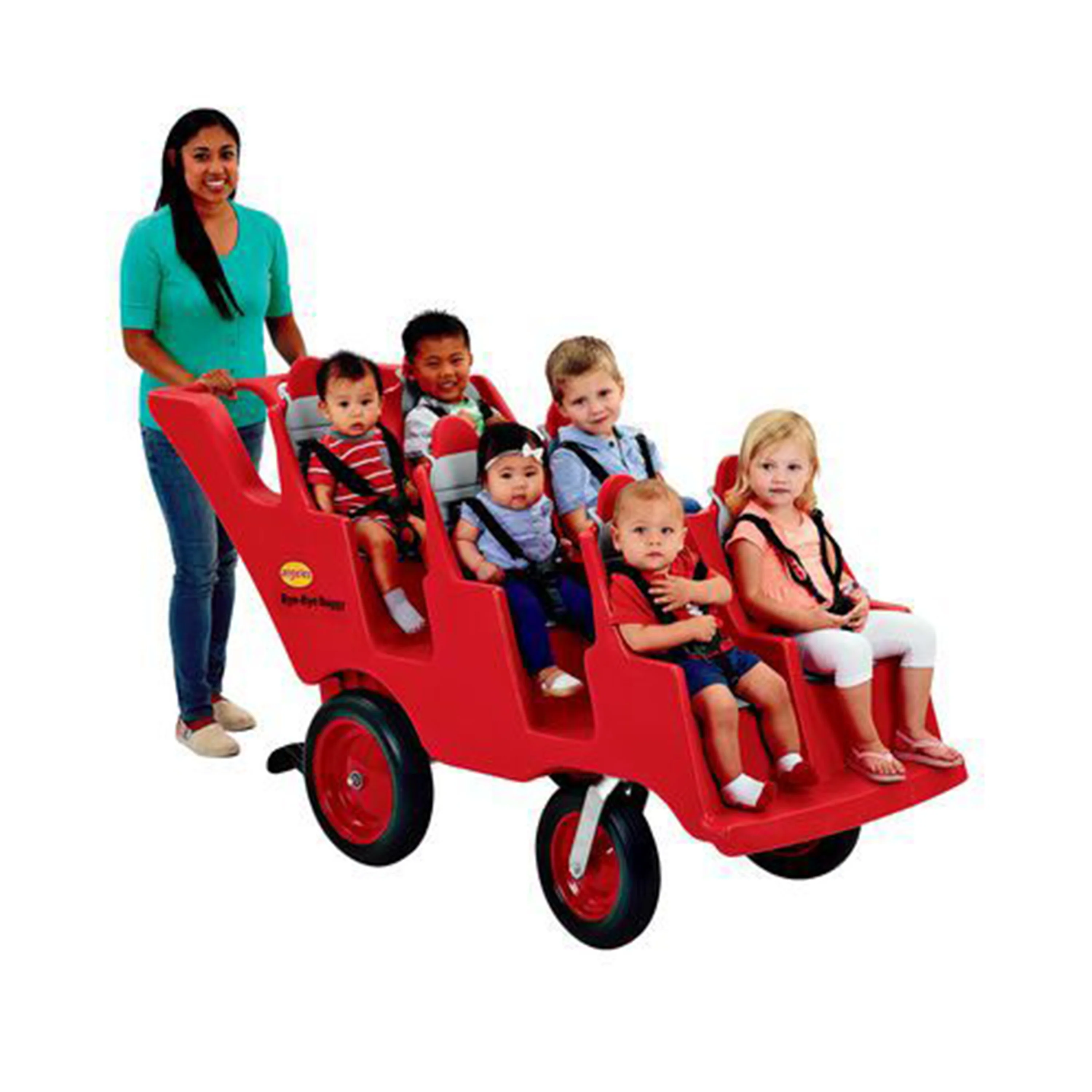 Bye Bye Buggy® 6-Passenger Stroller | Red with Gray Cushions | Easy-Maneuver Multi-Child Transport Buggy - Image 2