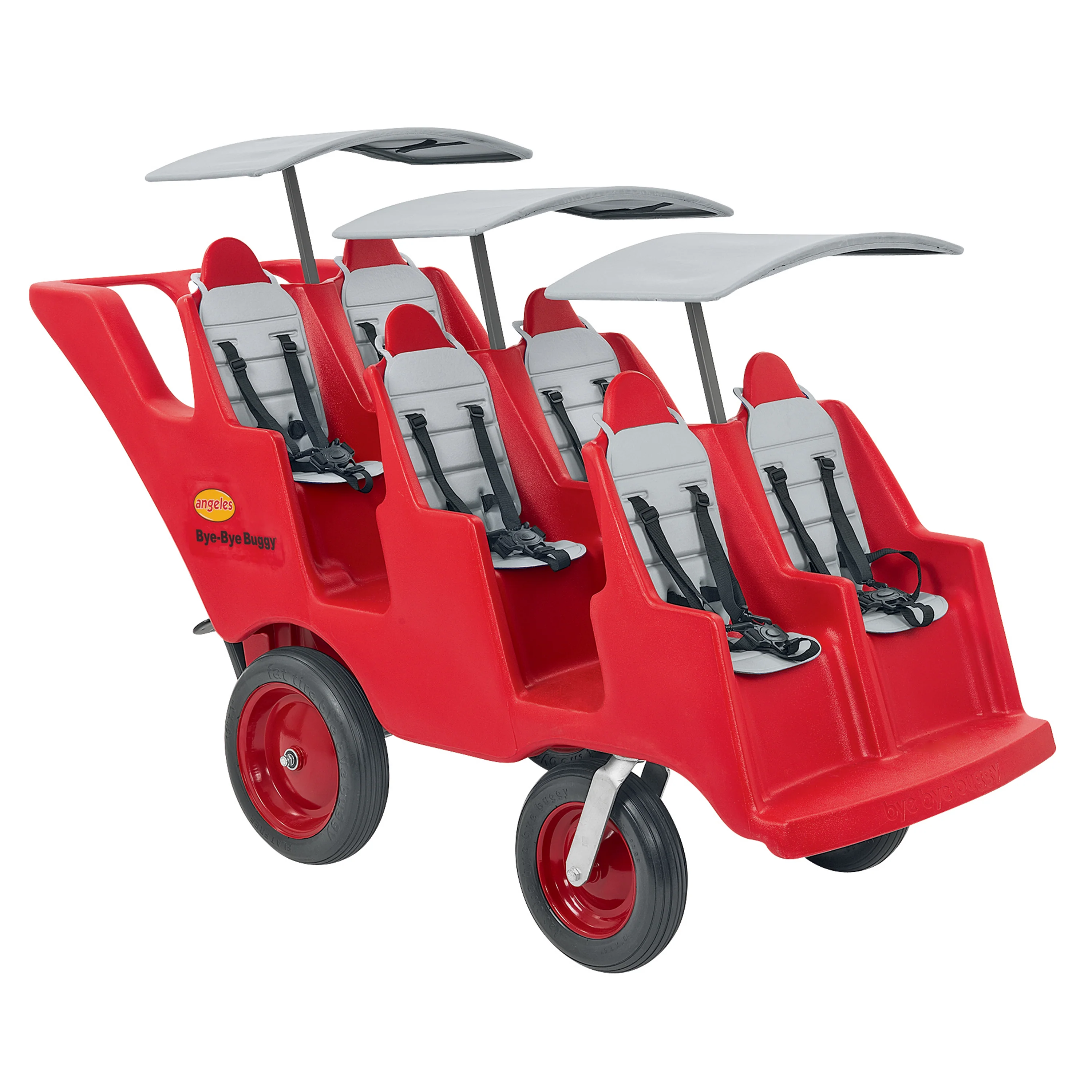 Bye Bye Buggy® 6-Passenger Stroller | Red with Gray Cushions | Easy-Maneuver Multi-Child Transport Buggy - Image 4