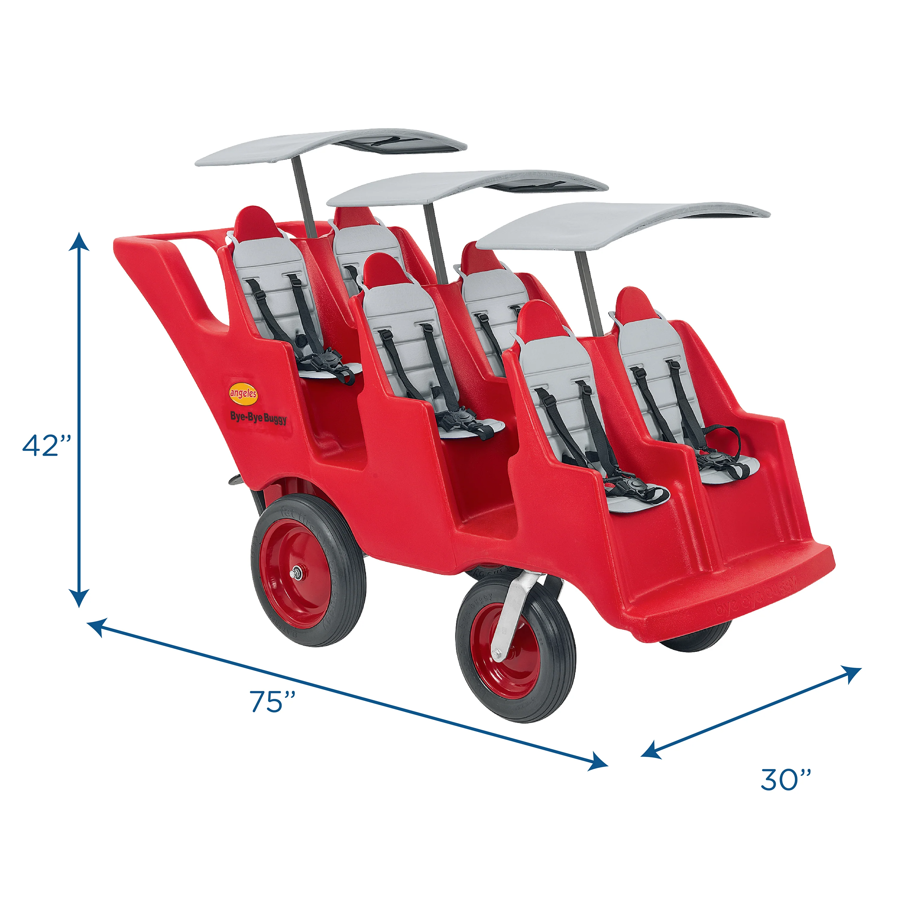 Bye Bye Buggy® 6-Passenger Stroller | Red with Gray Cushions | Easy-Maneuver Multi-Child Transport Buggy - Image 5
