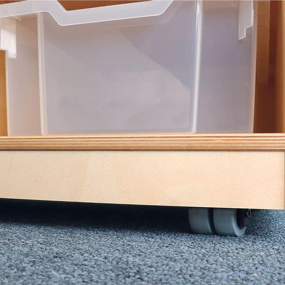 Extra Deep 9-Tray Birch Classroom Storage Unit with Clear Totes & Casters | Mobile Organizer - Image 5