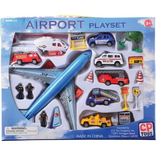 24-Piece Airport Playset with Vehicles, Helicopter, Airplane & Accessories - Image 8