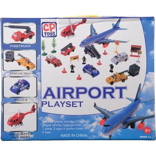 24-Piece Airport Playset with Vehicles, Helicopter, Airplane & Accessories - Image 9
