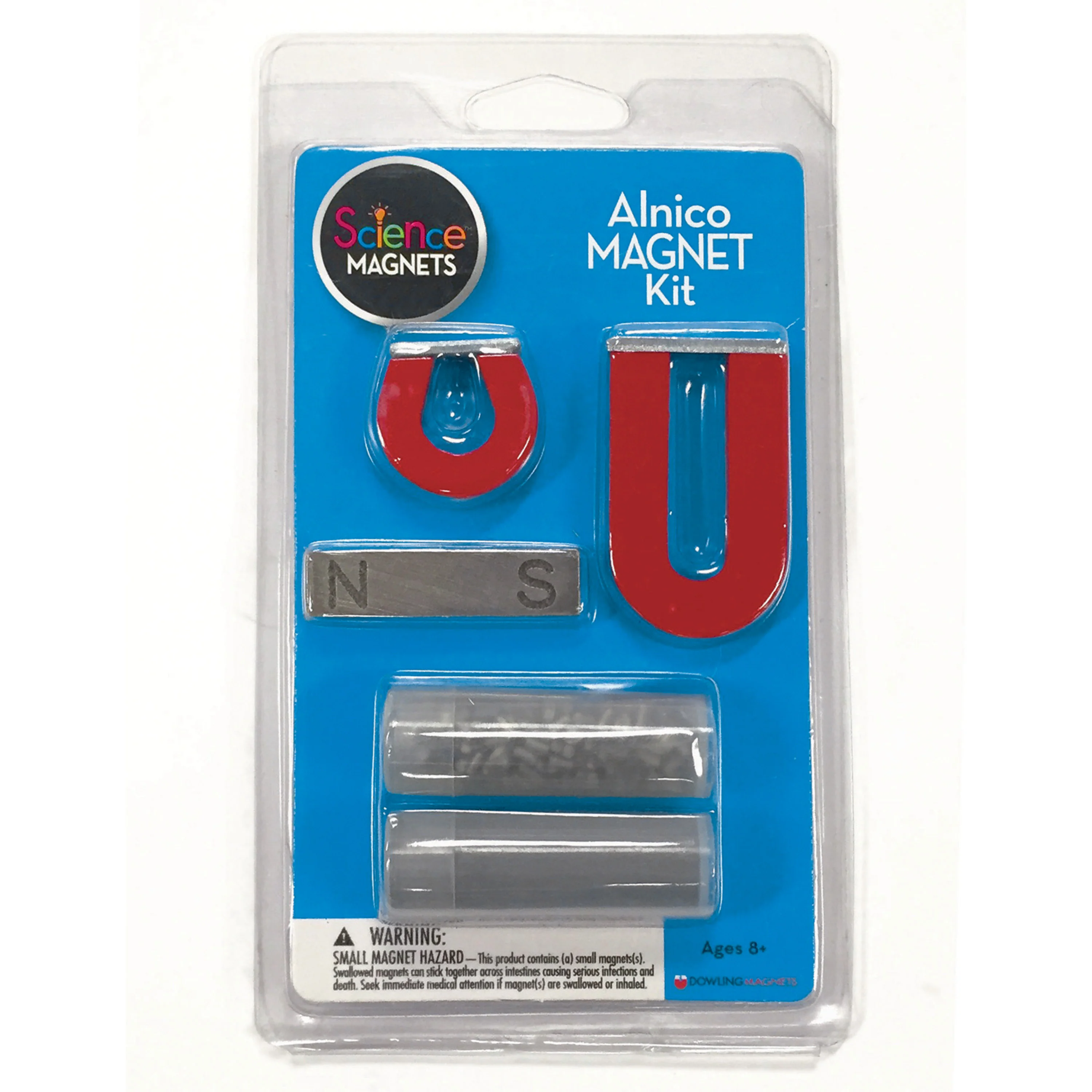 Alnico Science Kit- 1" horseshoe, 2" horseshoe, 2" bar magnet plus a tube of iron filings and steel shapes - Image 2