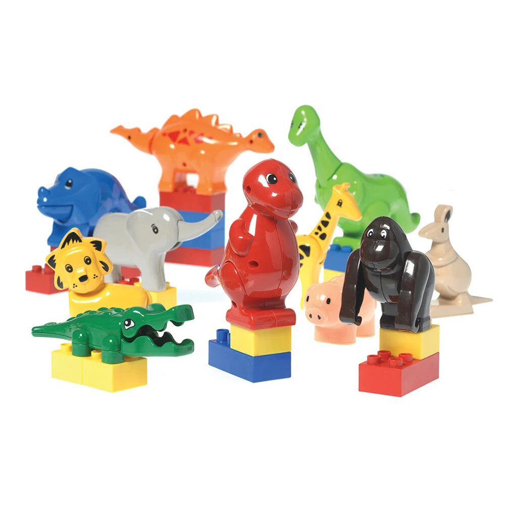 Animals for Preschool Building Bricks | 17-Piece Dinosaur, Wild & Farm Animal Play Set - Image 10