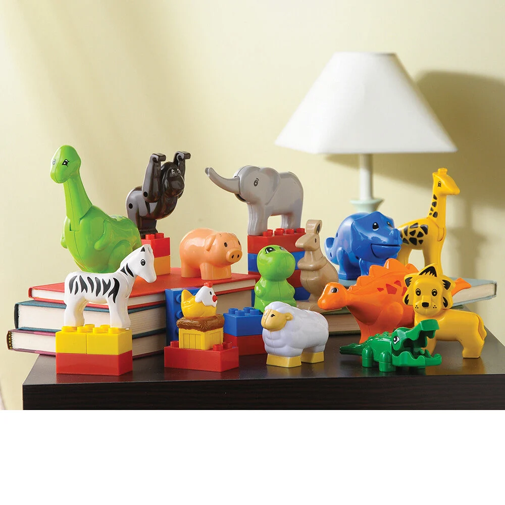Animals for Preschool Building Bricks | 17-Piece Dinosaur, Wild & Farm Animal Play Set - Image 11