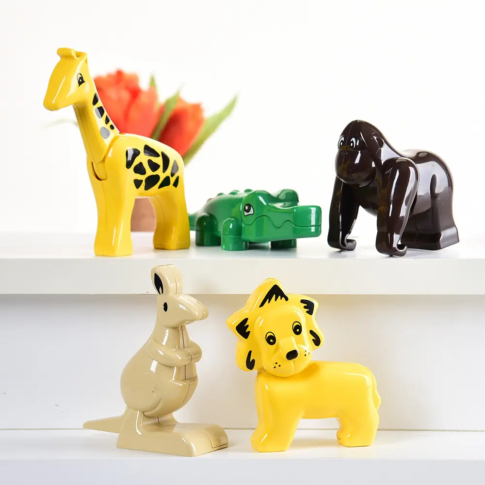 Animals for Preschool Building Bricks | 17-Piece Dinosaur, Wild & Farm Animal Play Set - Image 14