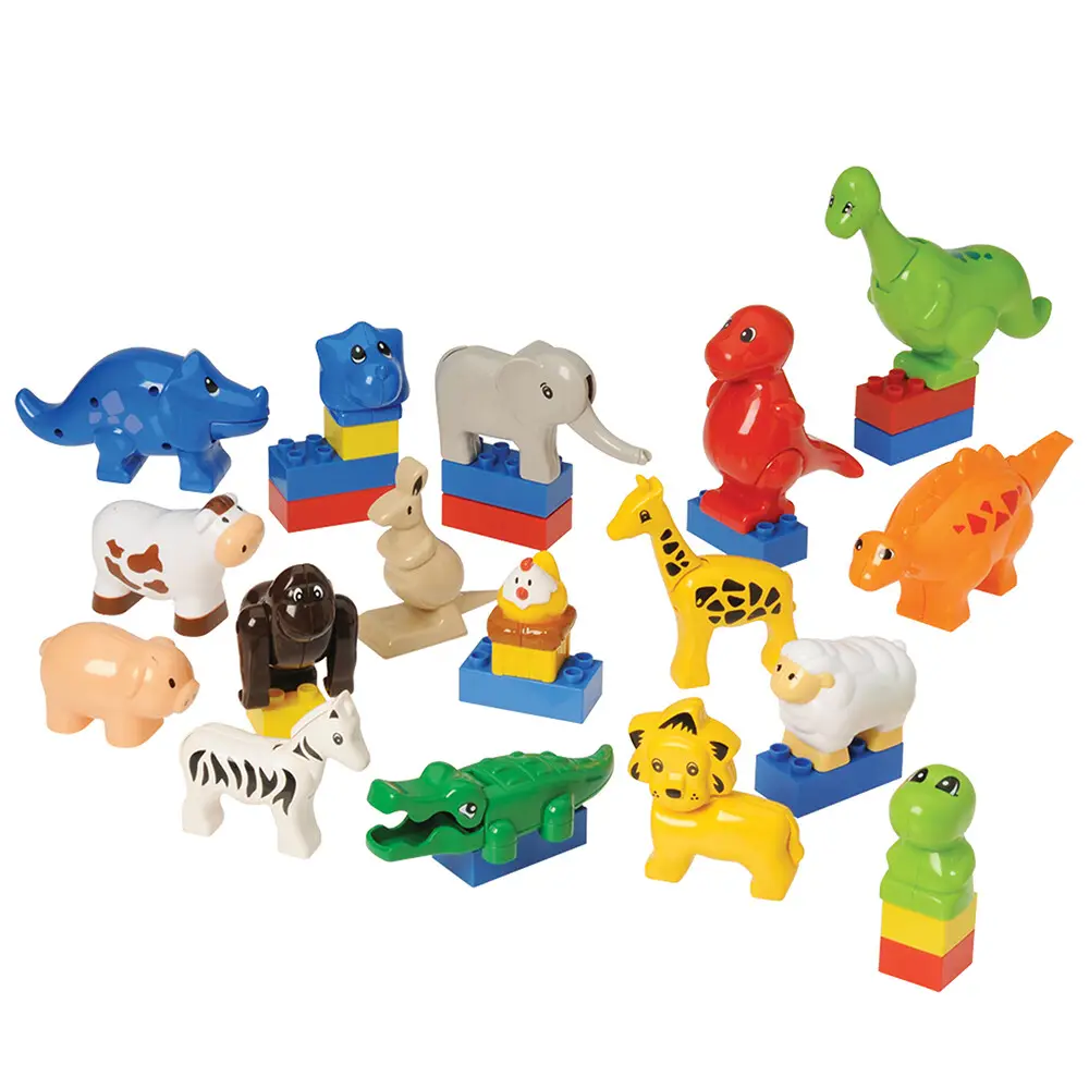Animals for Preschool Building Bricks | 17-Piece Dinosaur, Wild & Farm Animal Play Set - Image 3