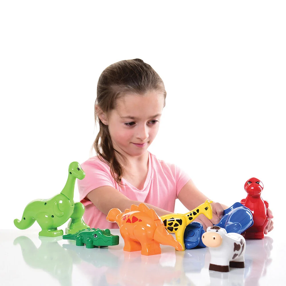 Animals for Preschool Building Bricks | 17-Piece Dinosaur, Wild & Farm Animal Play Set - Image 8