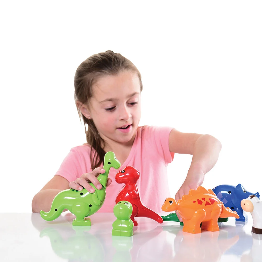Animals for Preschool Building Bricks | 17-Piece Dinosaur, Wild & Farm Animal Play Set - Image 9