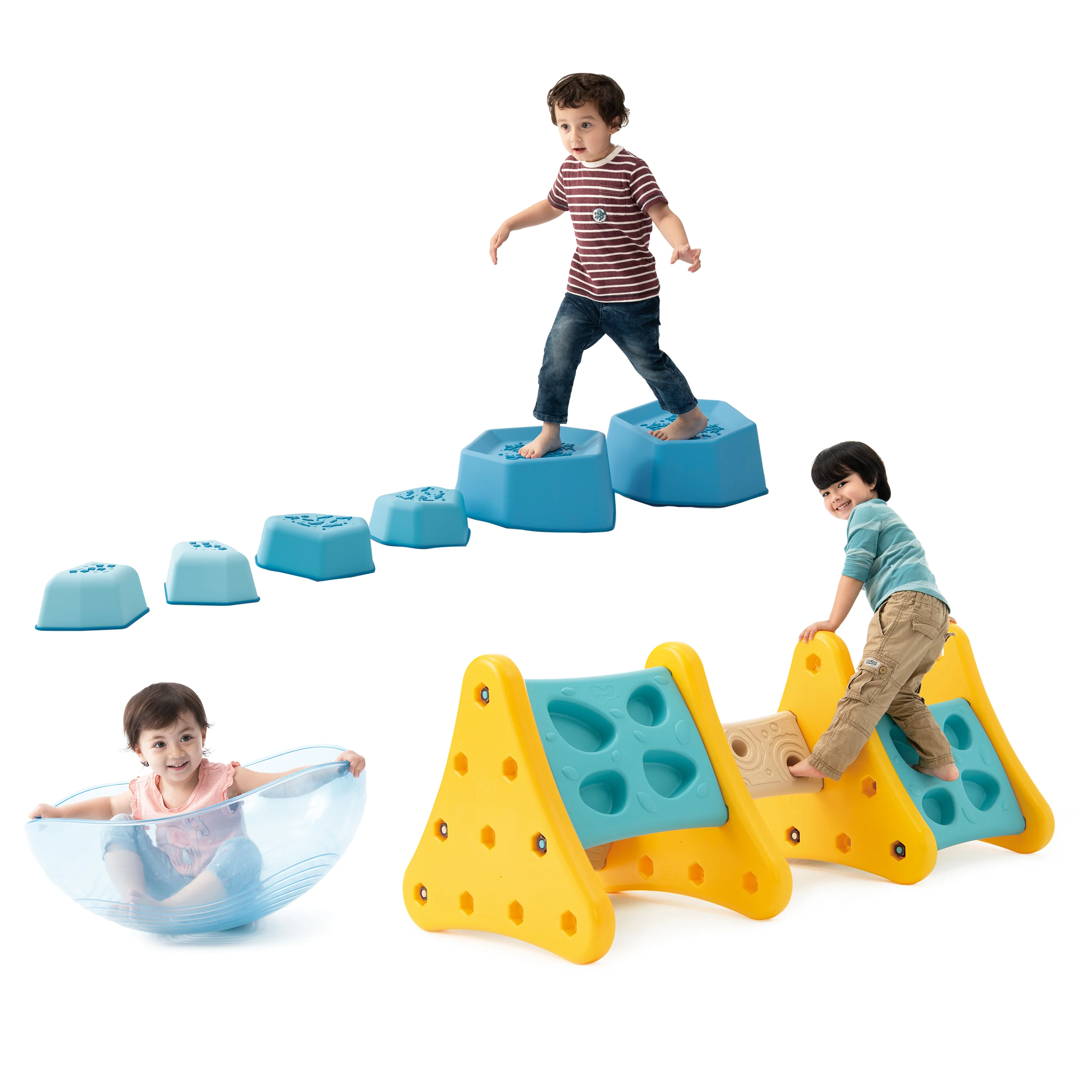 Artic Balance Adventure | Gross Motor Activity Set with Rocking Bowl, Over the Mountain Climber & Rocking Ice Balance Pieces