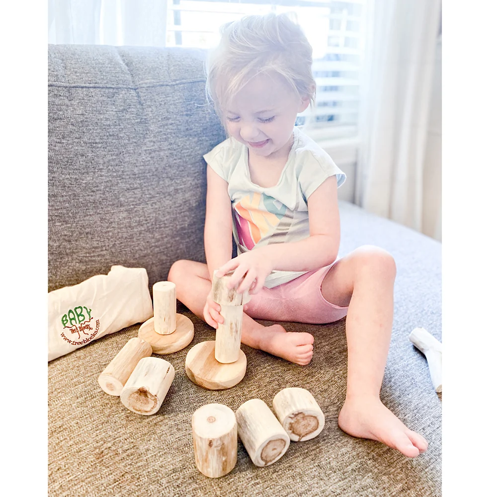 Baby Tree Blocks | 12-Piece Eco-Friendly Wooden Building Set with Natural Barkless Finish - Image 6