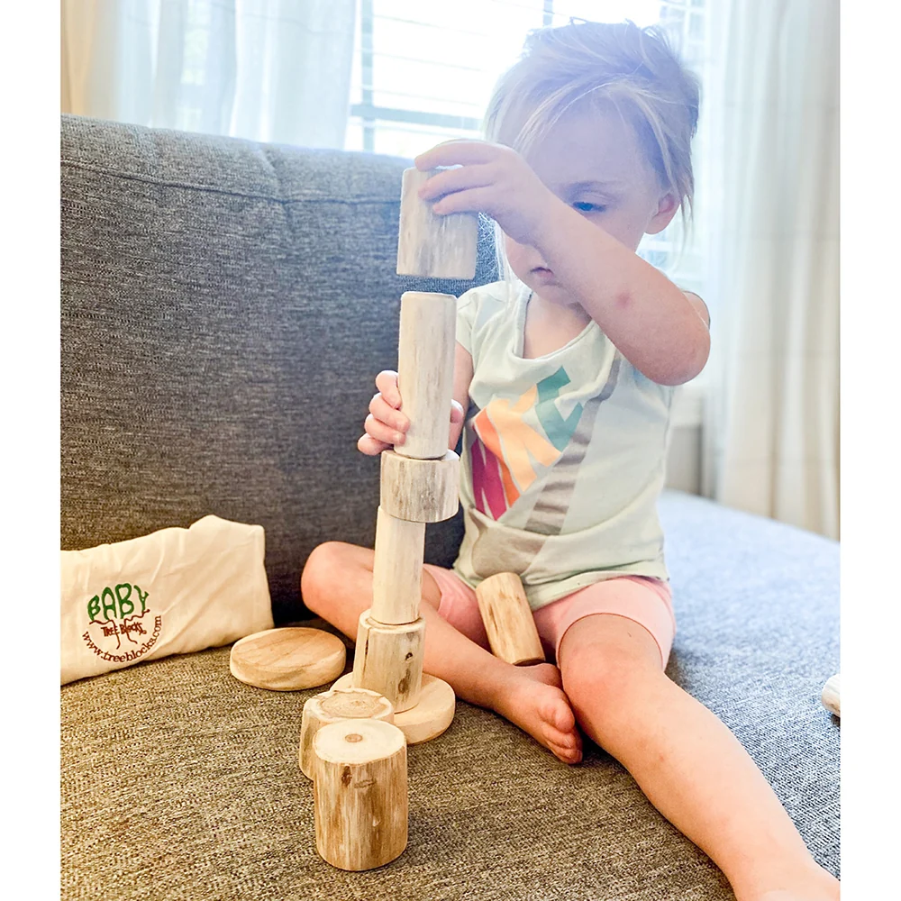 Baby Tree Blocks | 12-Piece Eco-Friendly Wooden Building Set with Natural Barkless Finish - Image 7