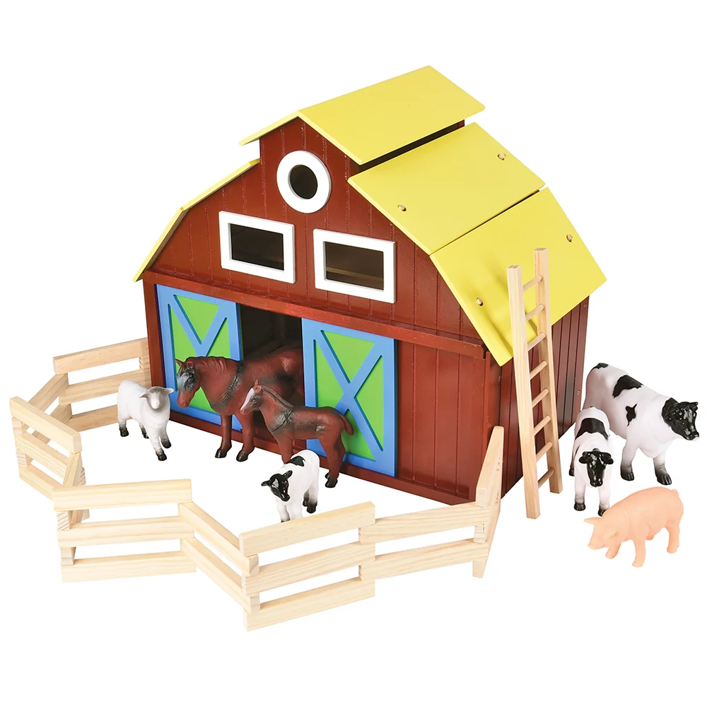 Large Wooden Farm Barn Playset with Oversized Animals (7-Piece Set) - Image 4