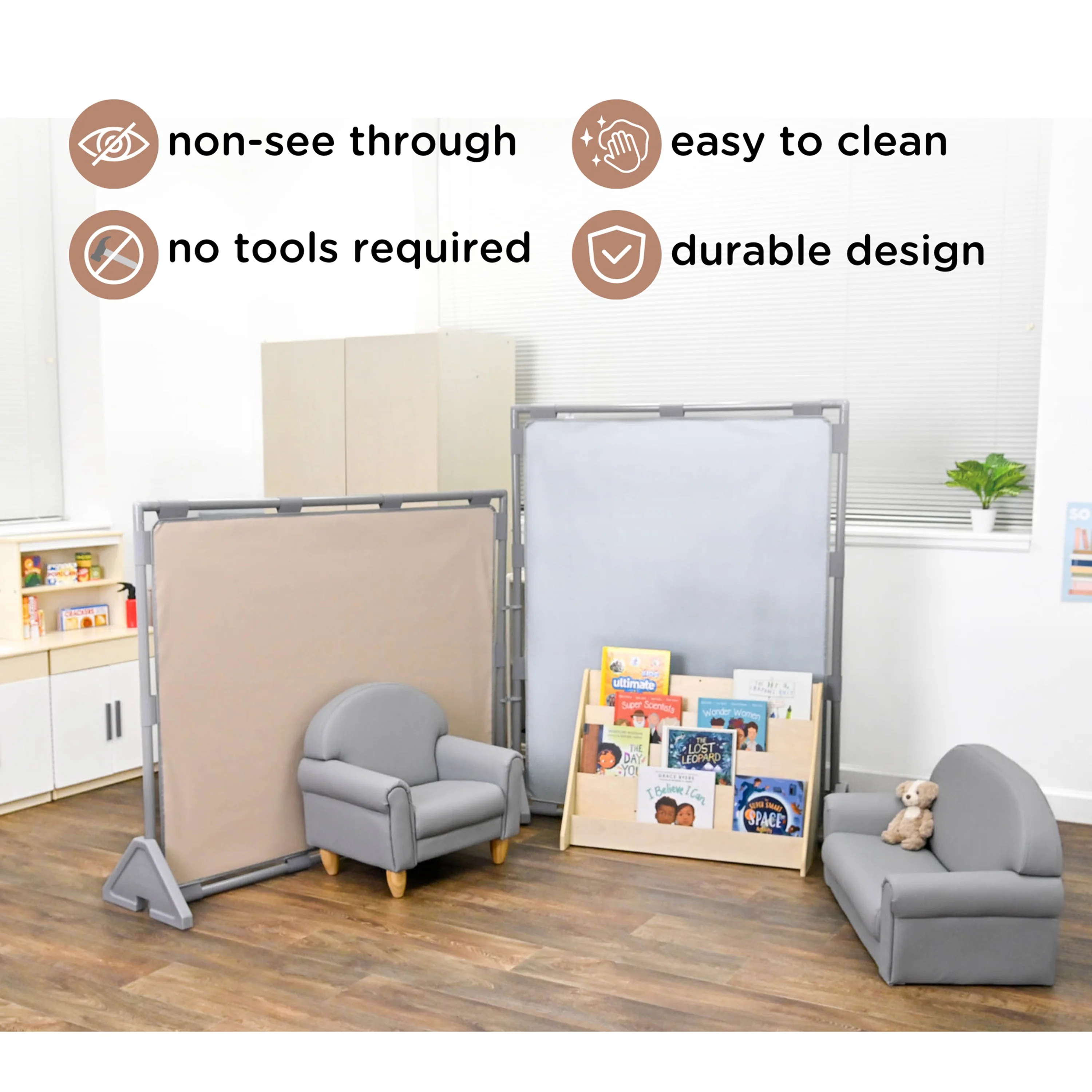 Big Screen PlayPanel® | Fog Blue Free-Standing Classroom Divider with Feet - Image 4