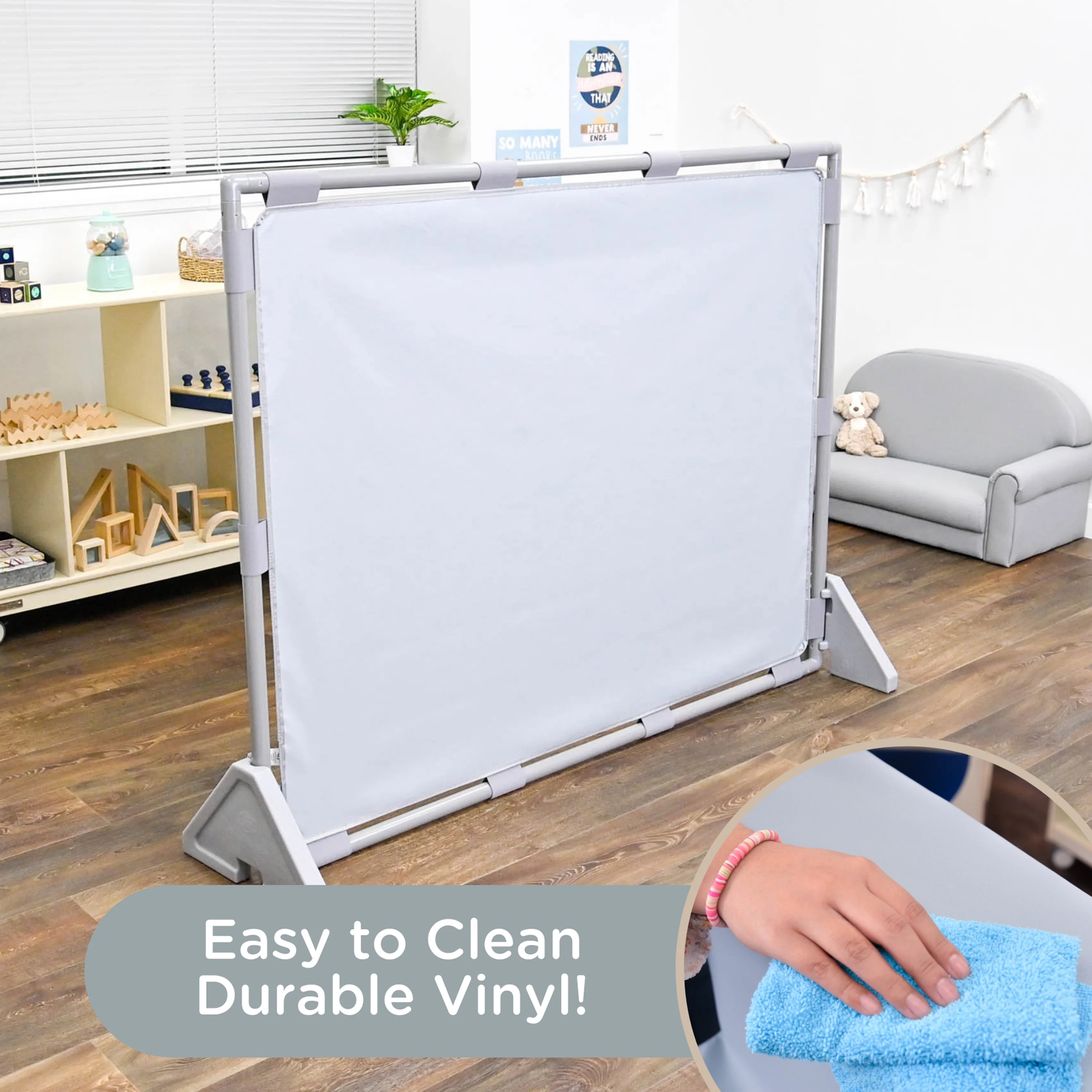 Big Screen PlayPanel® | Fog Blue Free-Standing Classroom Divider with Feet - Image 6