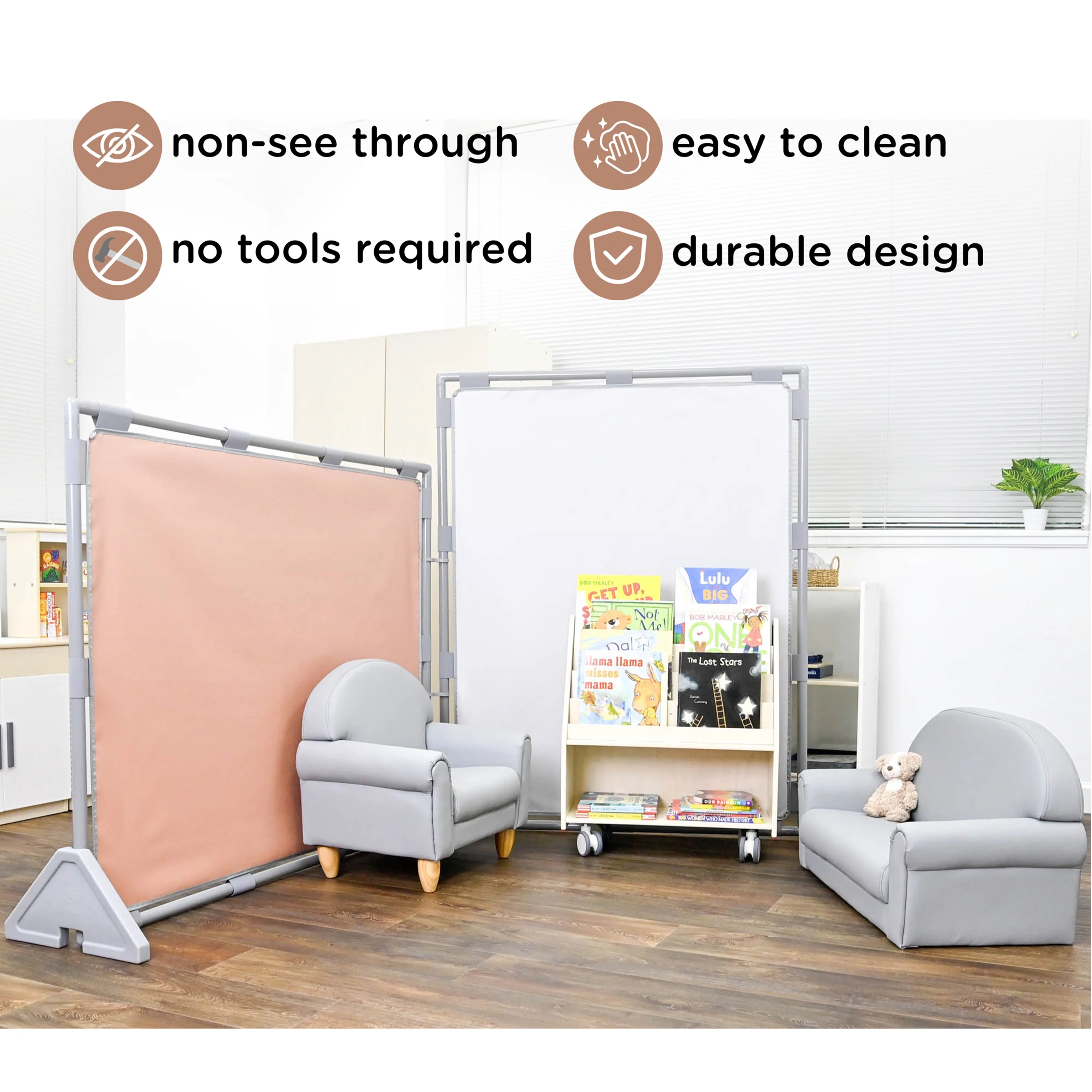 Big Screen PlayPanel® | Glacier Gray Free-Standing Classroom Divider with Feet - Image 4