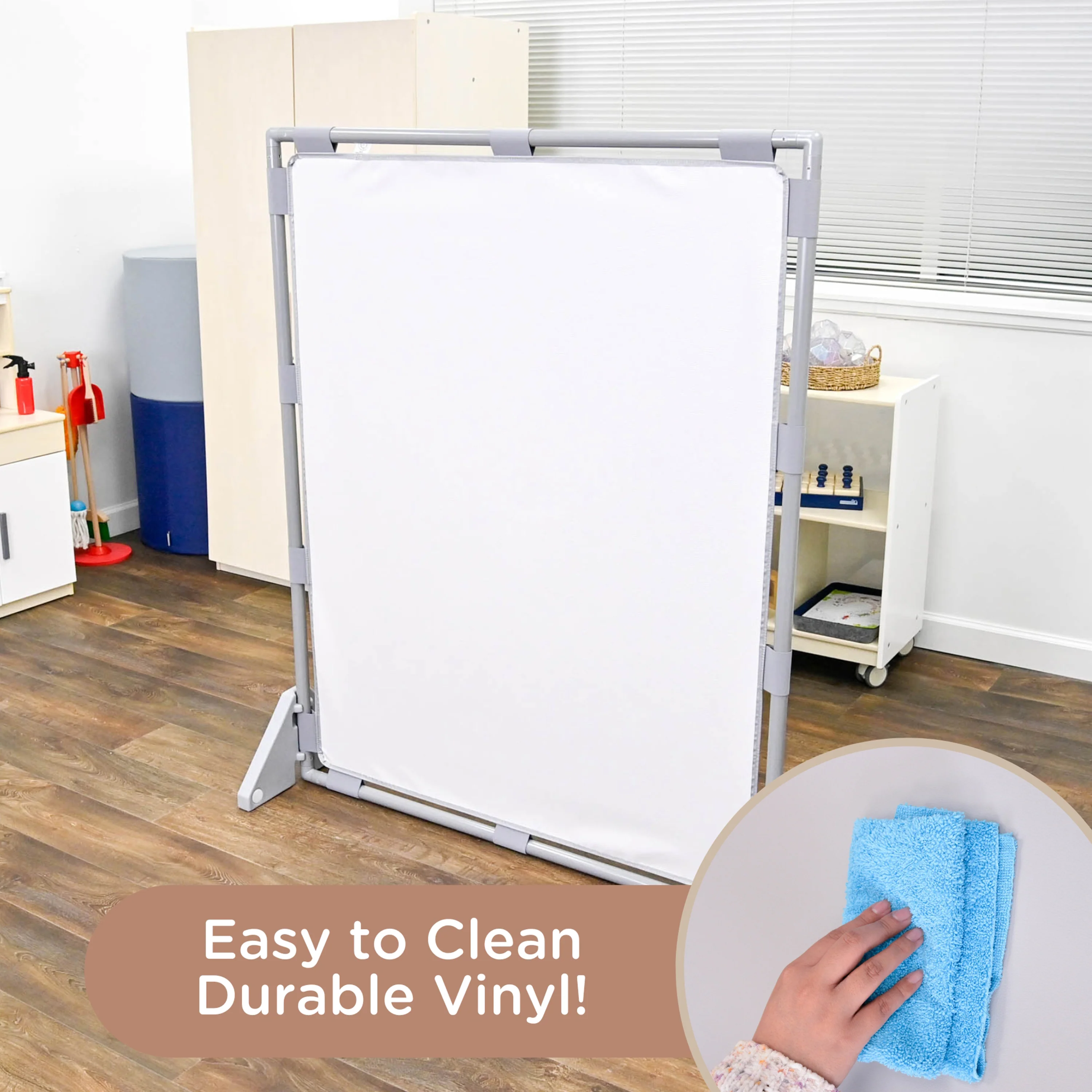 Big Screen PlayPanel® | Glacier Gray Free-Standing Classroom Divider with Feet - Image 6