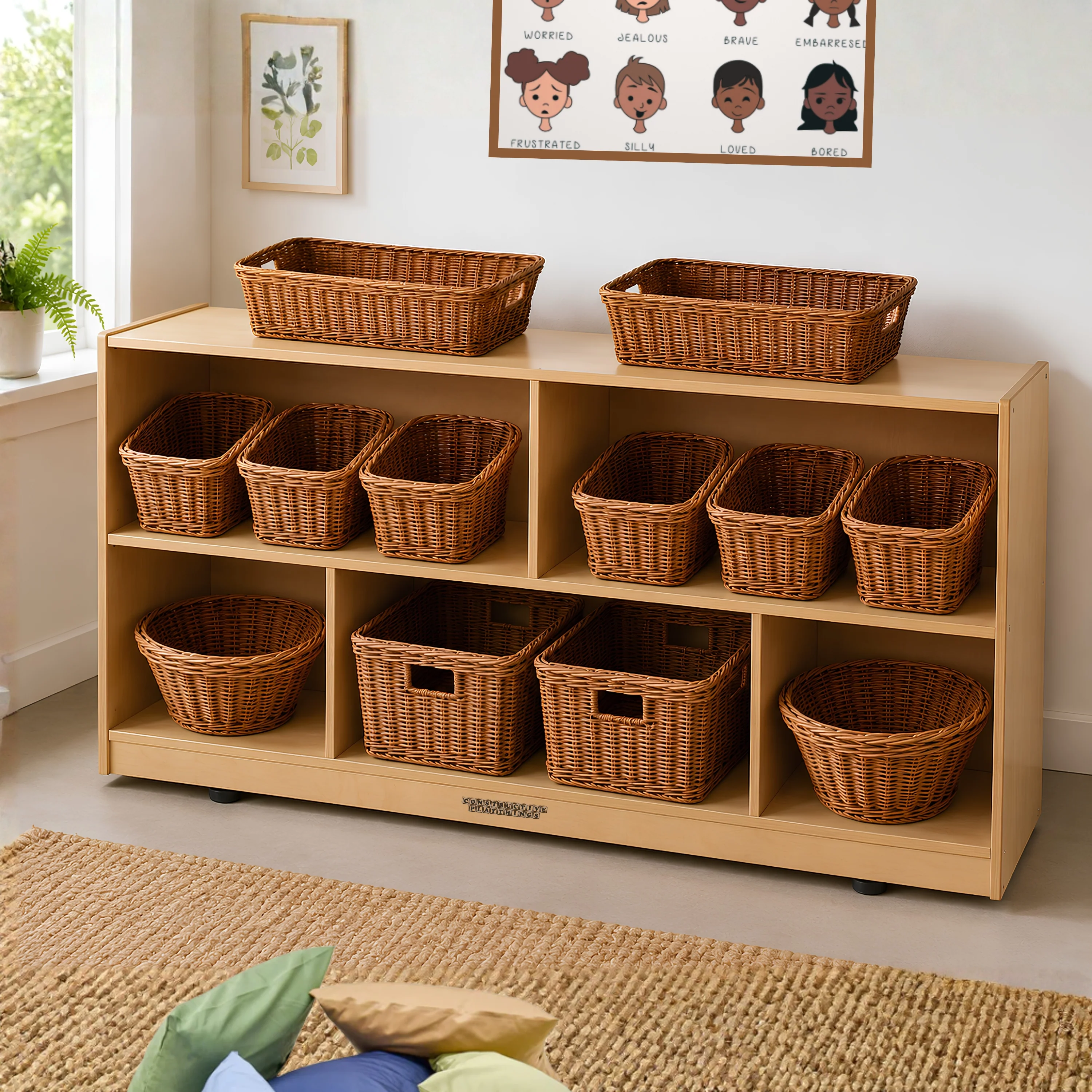 Birch Low Storage & Woven/Wicker Basket Organization Center
