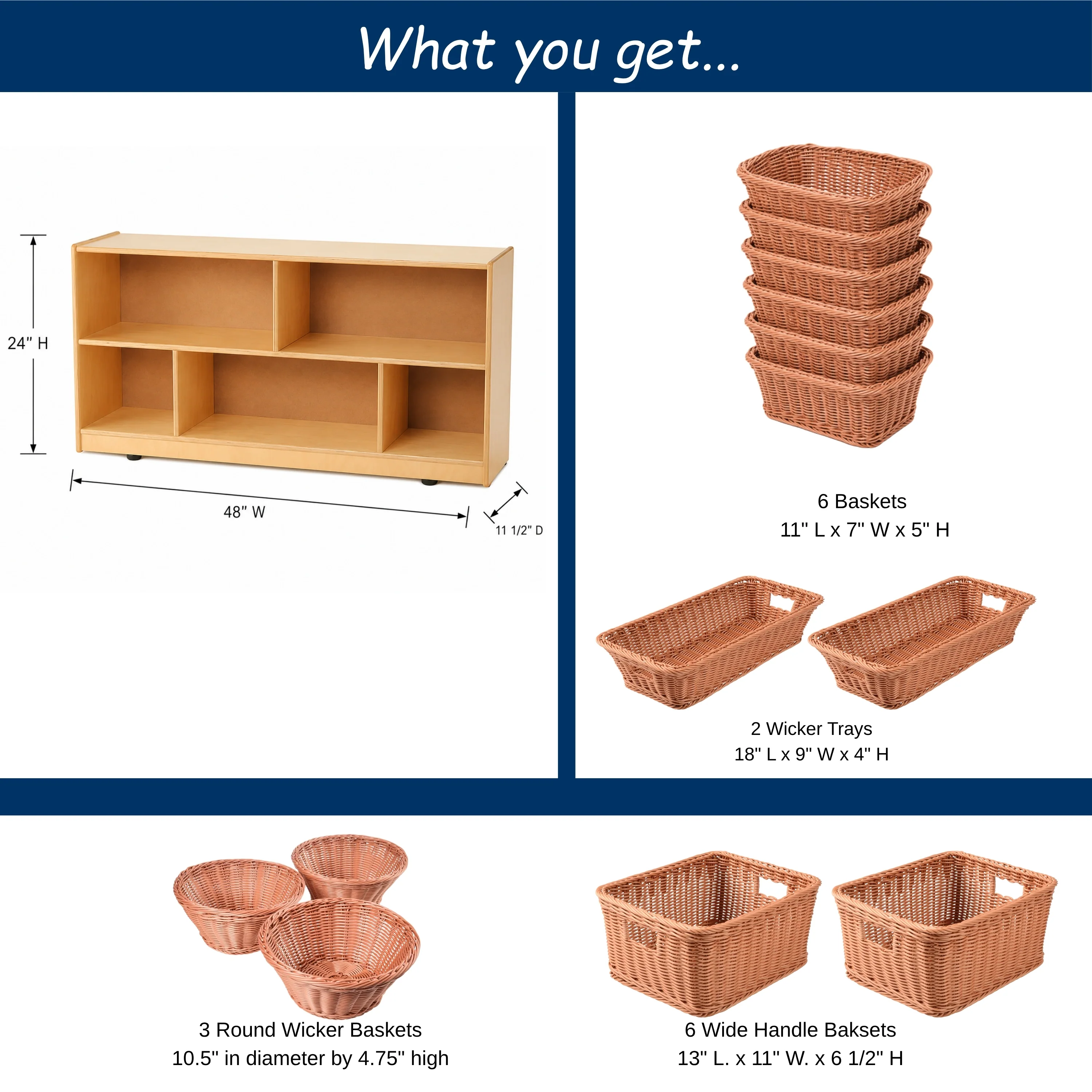 Birch Low Storage & Woven/Wicker Basket Organization Center - Image 2