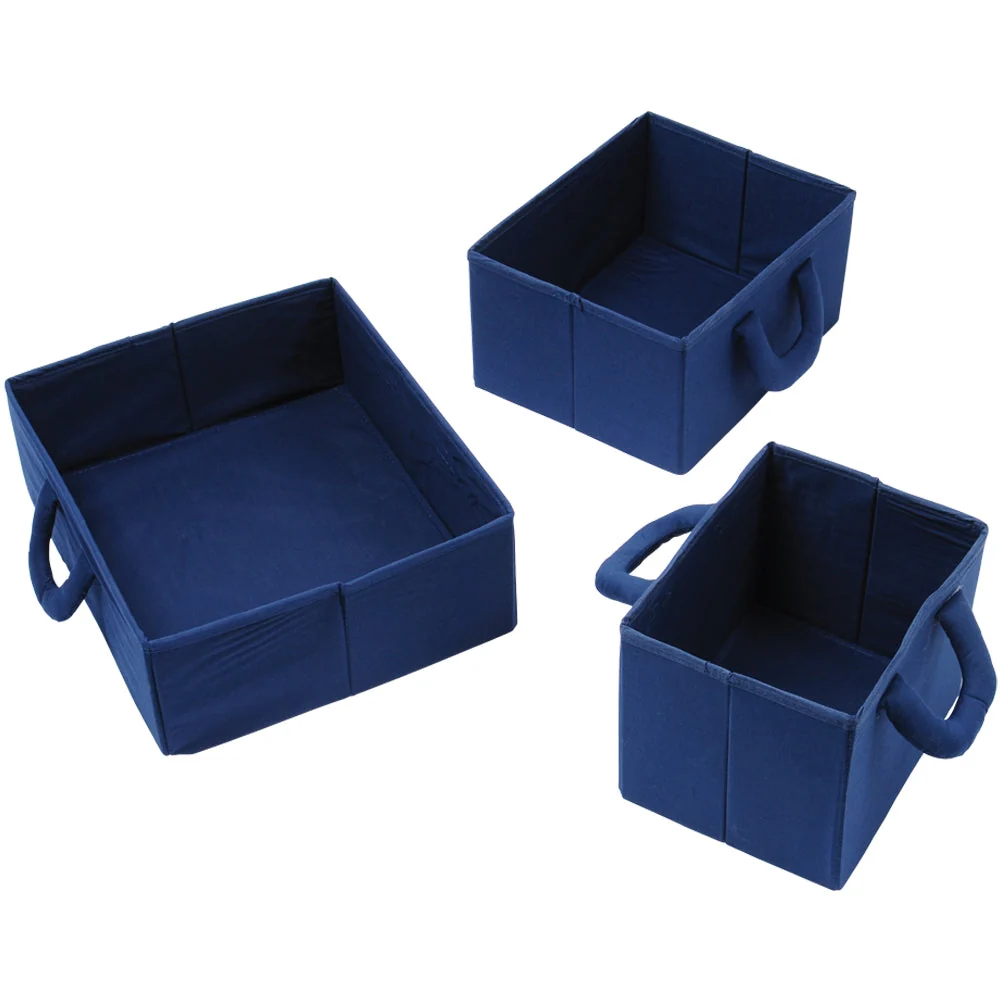 Nesting Blue Storage Bins | Set of 3 Foldable Organizers in Varying Sizes - Image 3
