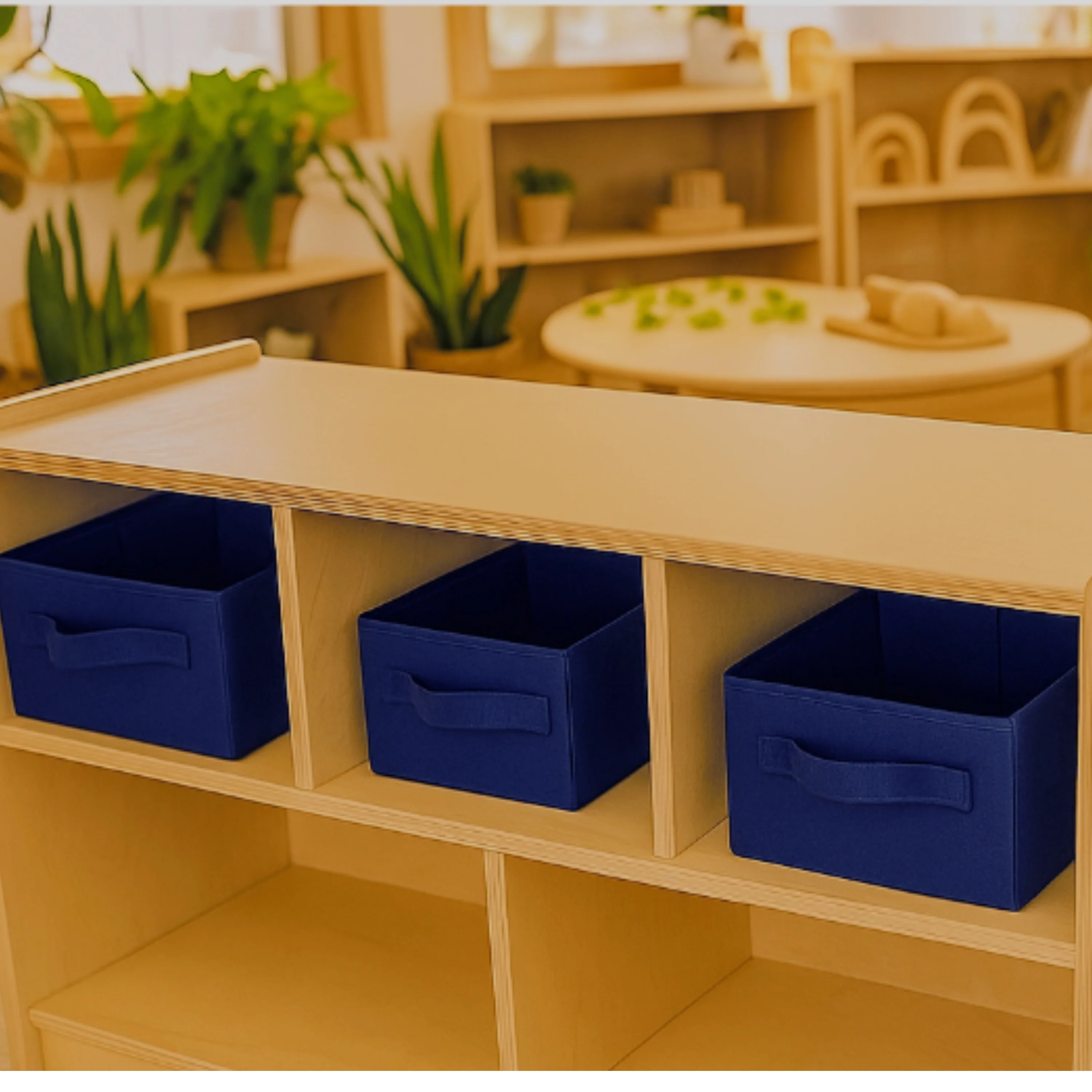 Nesting Blue Storage Bins | Set of 3 Foldable Organizers in Varying Sizes - Image 4