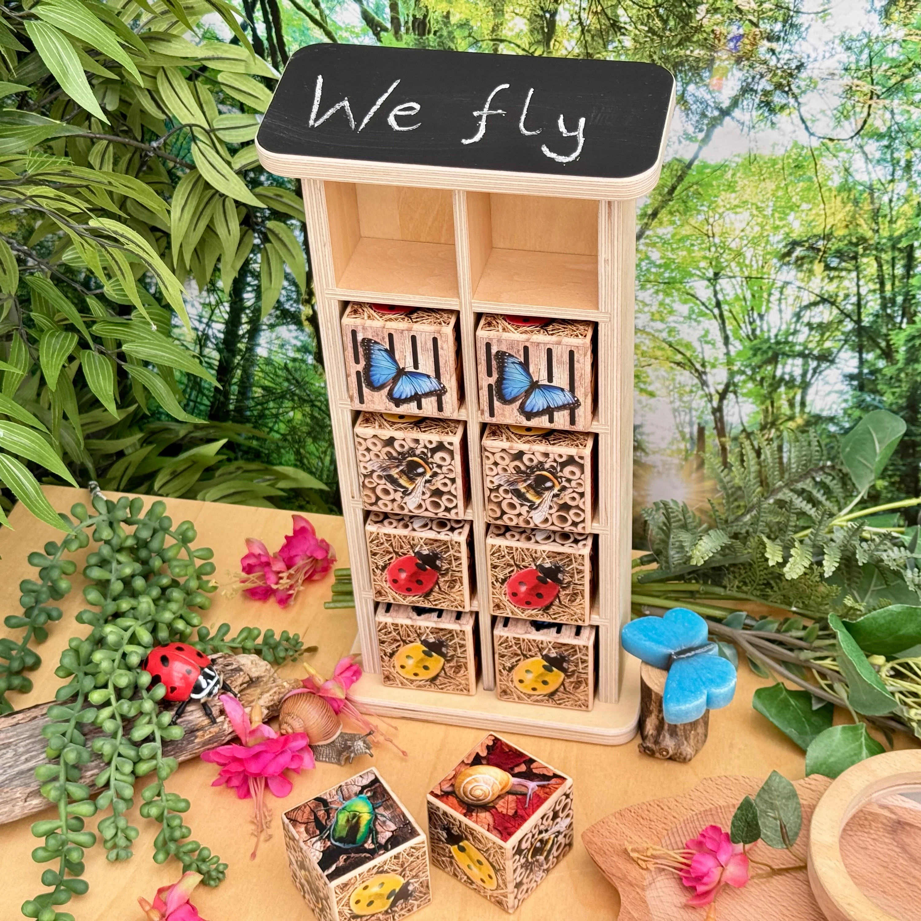 Bug Hotel 10-Frame Wooden Counting Toy | Nature-Inspired Math Learning Set with 10 Bug Cubes - Image 11