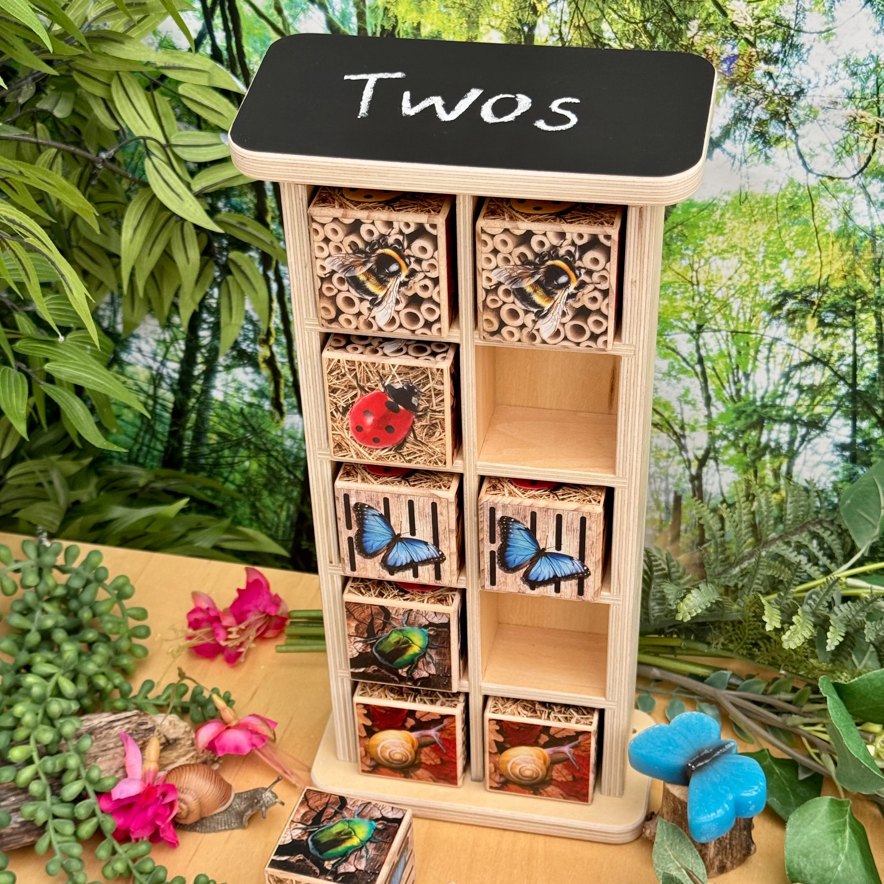 Bug Hotel 10-Frame Wooden Counting Toy | Nature-Inspired Math Learning Set with 10 Bug Cubes - Image 13