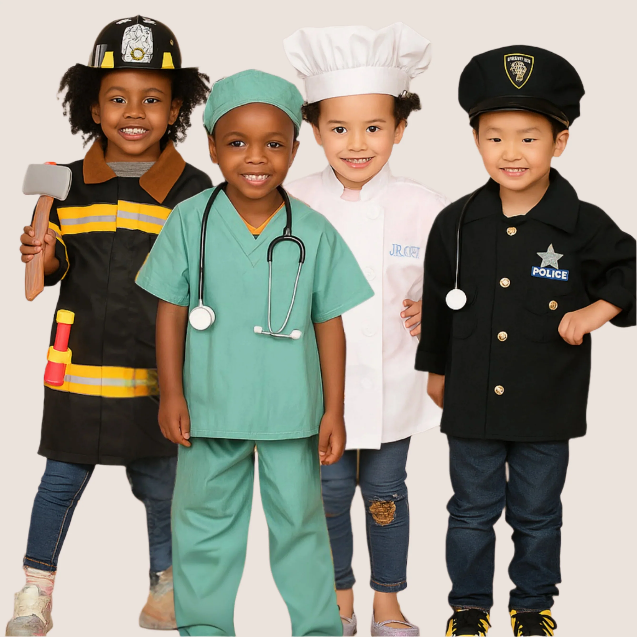 Career Role Play Dress-Up Bundle | 4-Piece Kids Costumes with Police, Firefighter, Surgeon & Chef Outfits - Image 6