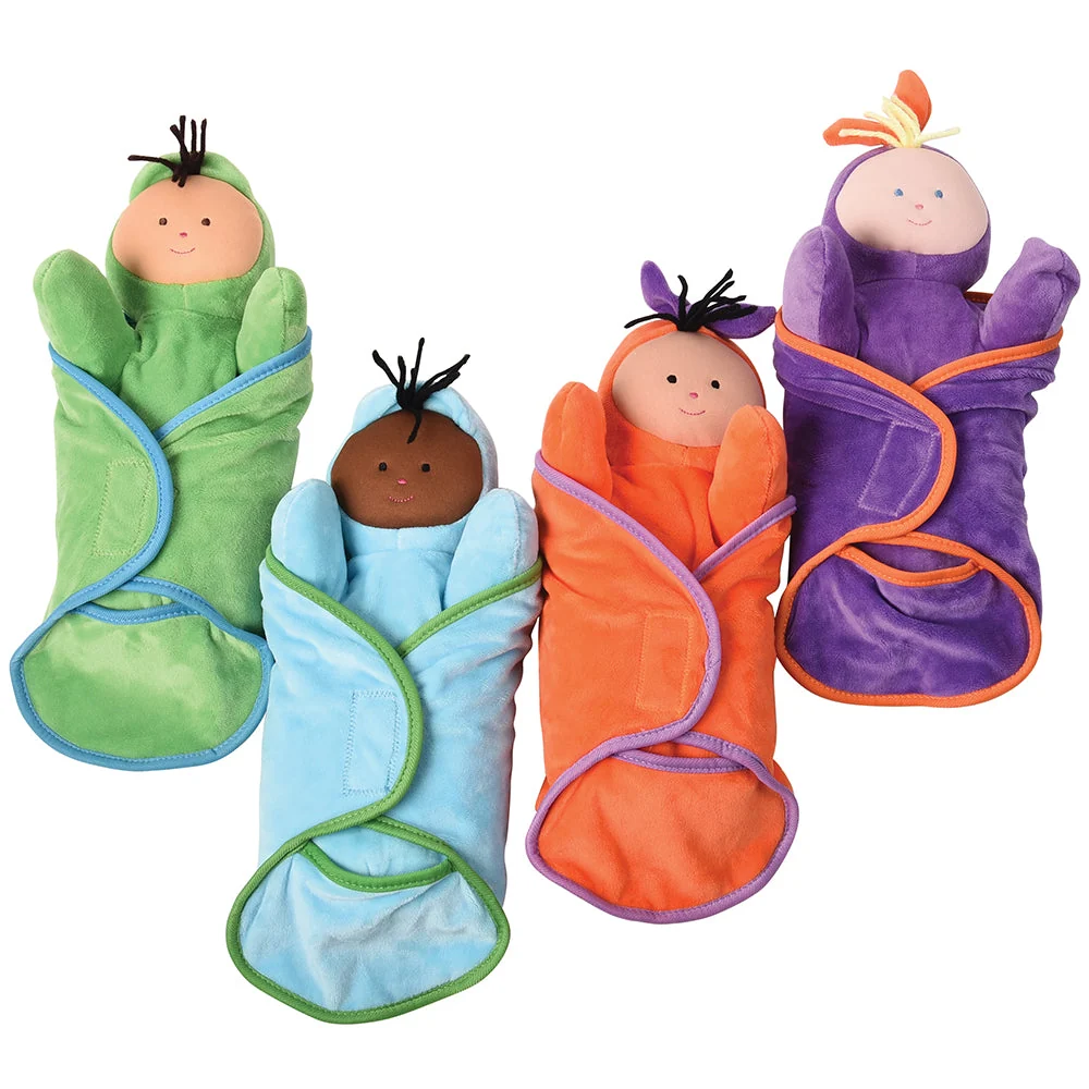 Circle Time Swaddle Babies Set | 4 Super-Soft Baby Dolls with Matching Pocket Swaddle Blankets